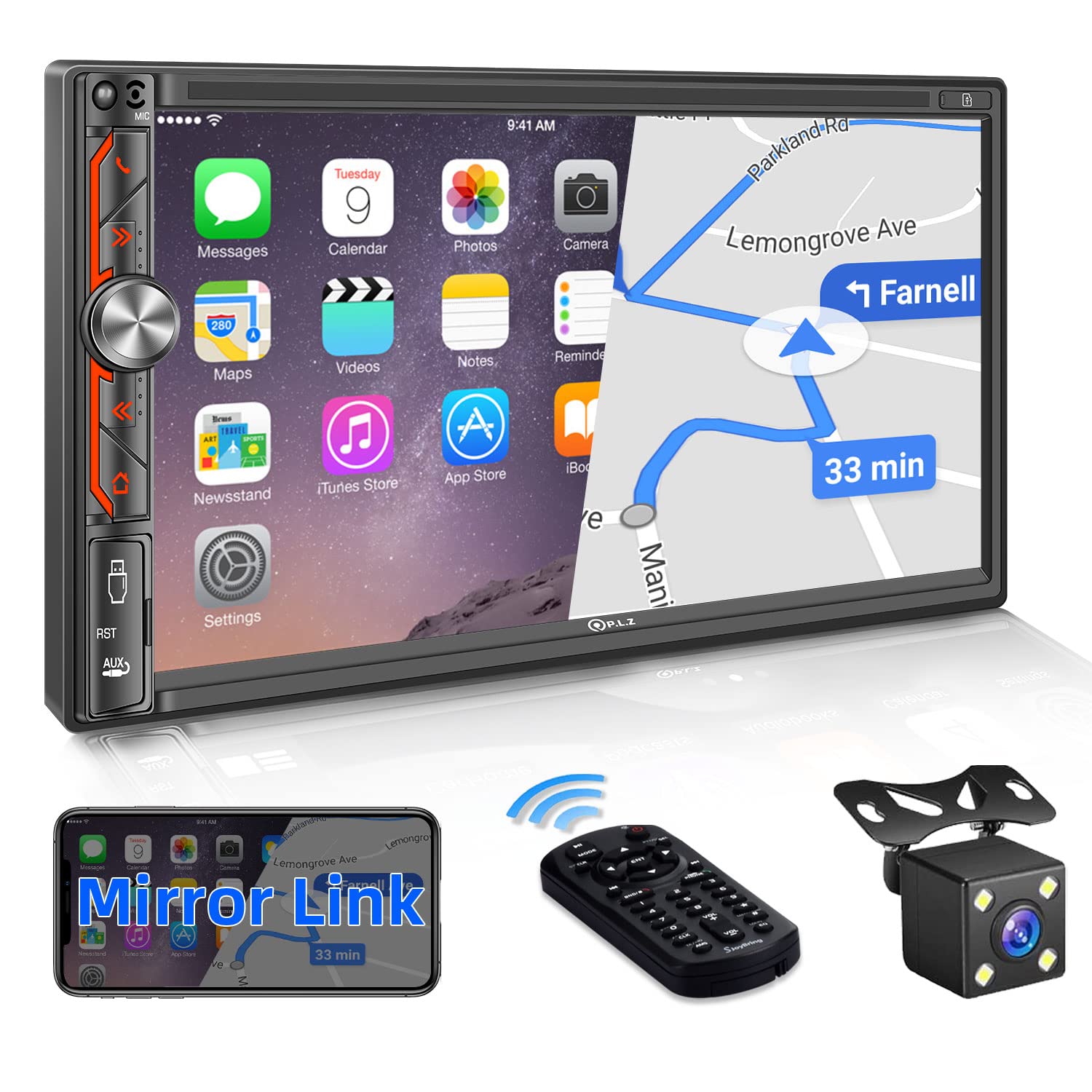 7 Inch Double Din Car Stereo with Bluetooth 5.2 - HD Touchscreen Radio, Mirror Link, Backup Camera, Steering Wheel Control | Perfect for Jeep Wrangler, Ford F150, Toyota Tacoma & Daily Commuting