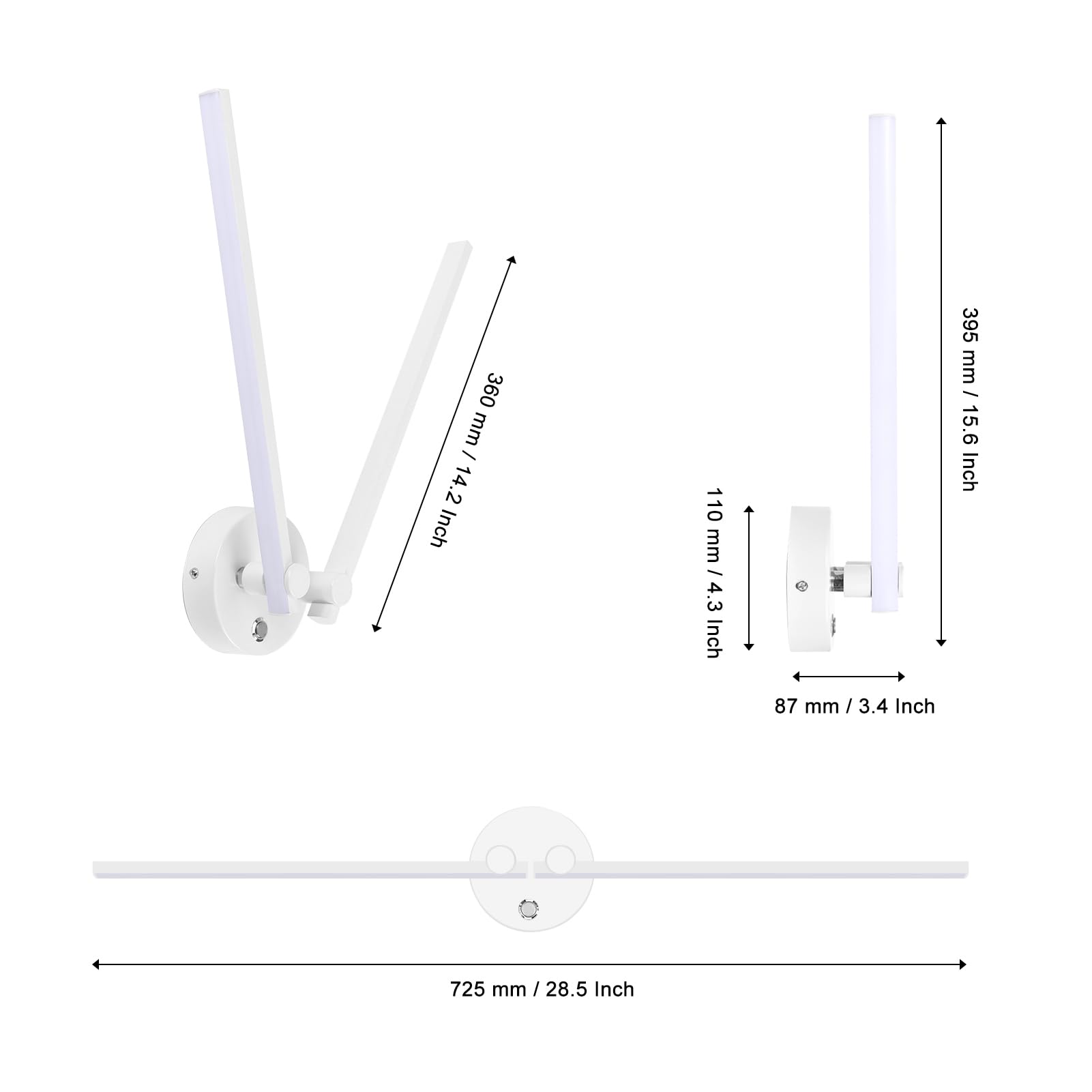 Kawell Modern 12W LED Wall Sconce with Switch - 300° Rotatable Arms, Hardwired LED Light Fixture for Living Room, Bedroom, Hallway - White, 3000K Warm White - Perfect for Ambient Lighting, Accent Wall Decor & Space-Saving Illumination