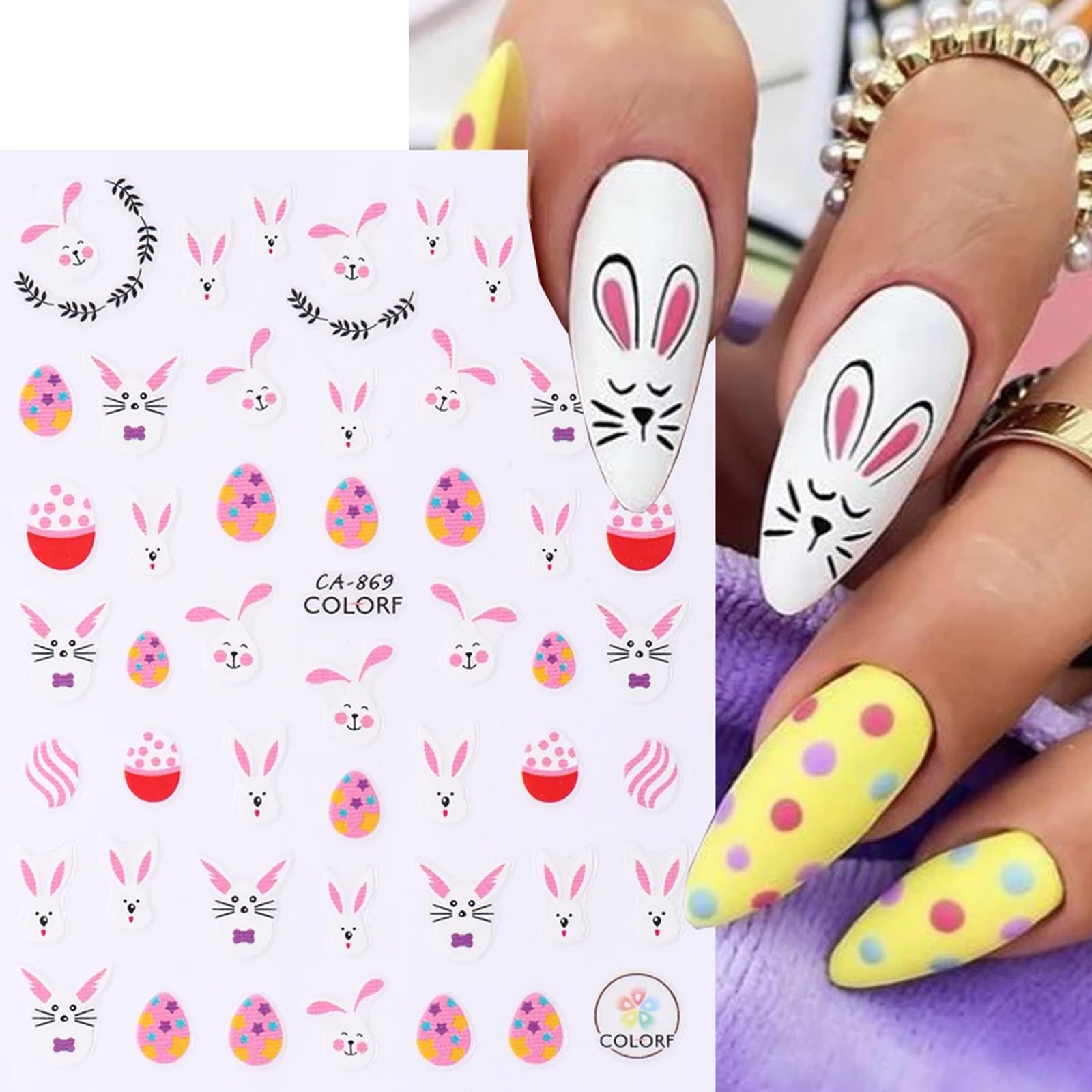 Easter Bunny Nail Art Stickers - Cute Rabbit & Carrot Nail Decals with Glitter - Adorable Easter Nail Designs for Women & Girls - Perfect for Easter Parties, Spring Nail Art, and Holiday Nail Decorations