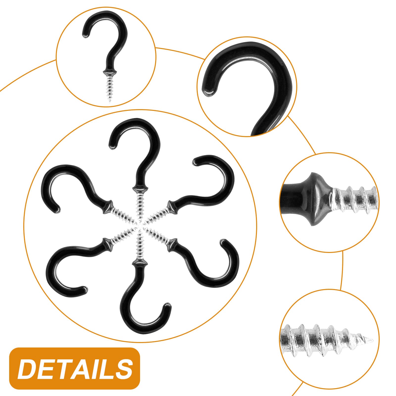Biaungdo 60 Pcs 1 Inch Black Ceiling Cup Hooks with Self-Tapping Screws - Heavy Duty Hanging Hooks for Plants, Lights, and Home Decor