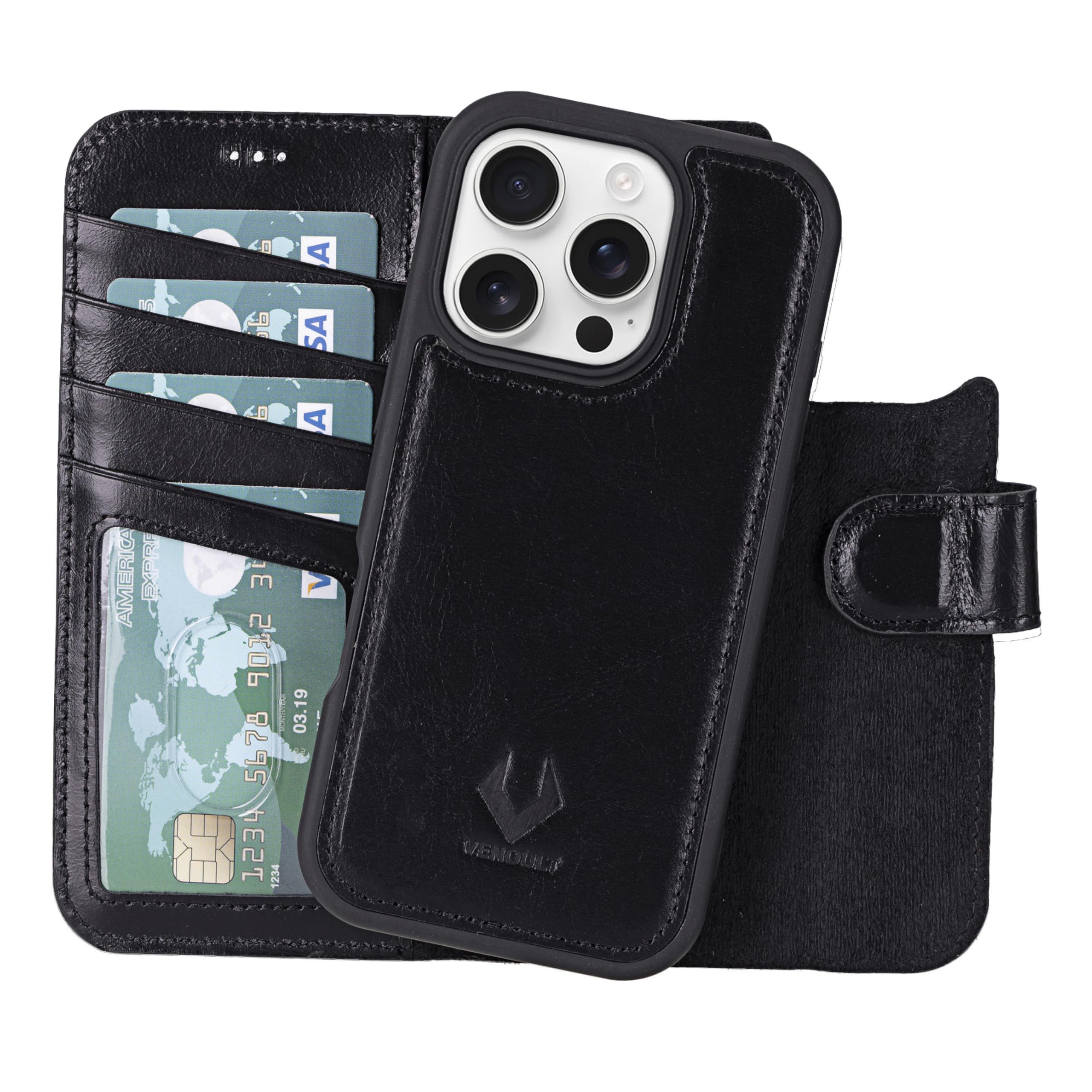 Premium Genuine Leather Wallet Case for iPhone 16 Pro 6.3
