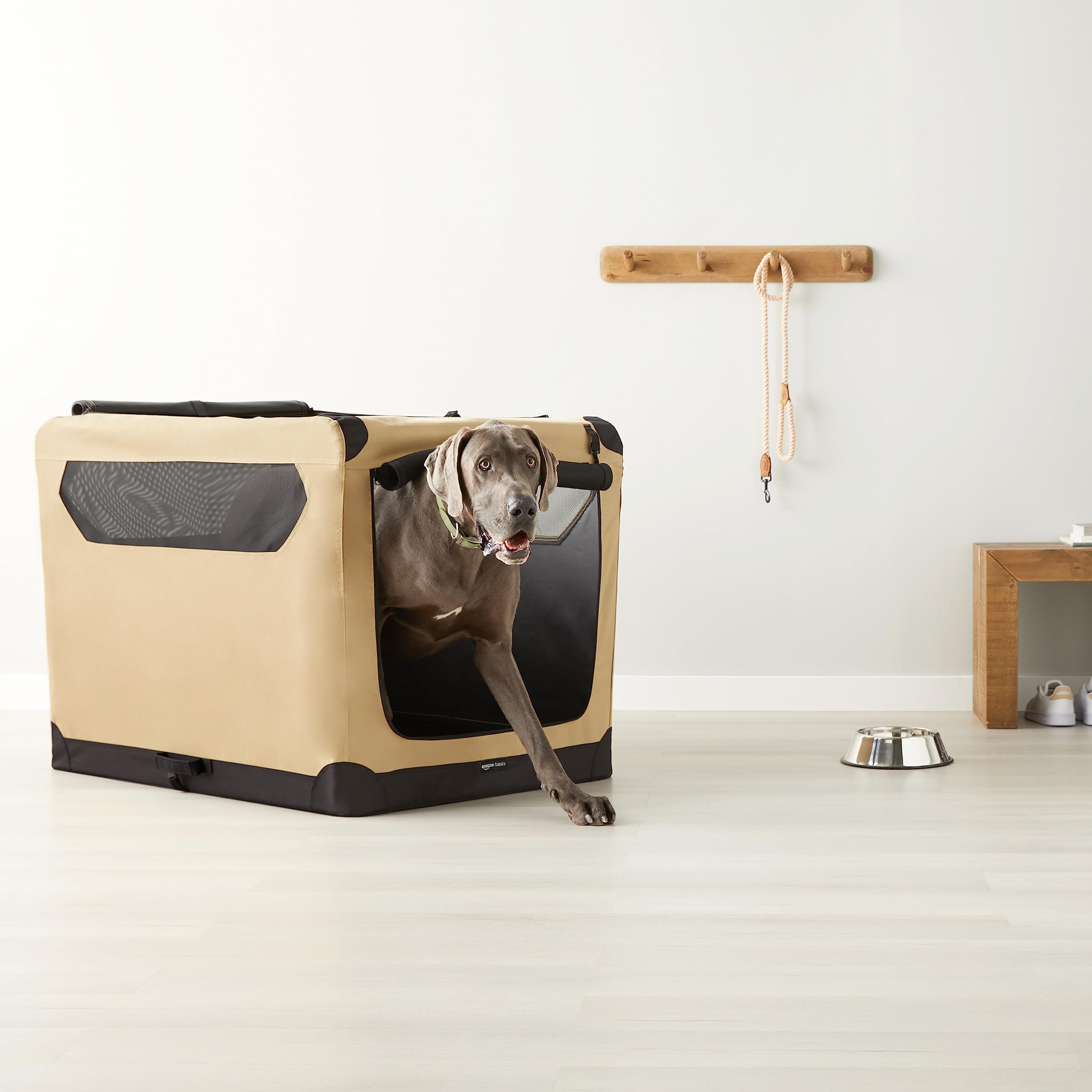 Amazon Basics Double Door Collapsible Dog Crate - Lightweight Soft-Sided Travel Kennel, Portable Folding Dog Cage for Large Dogs (XL 42