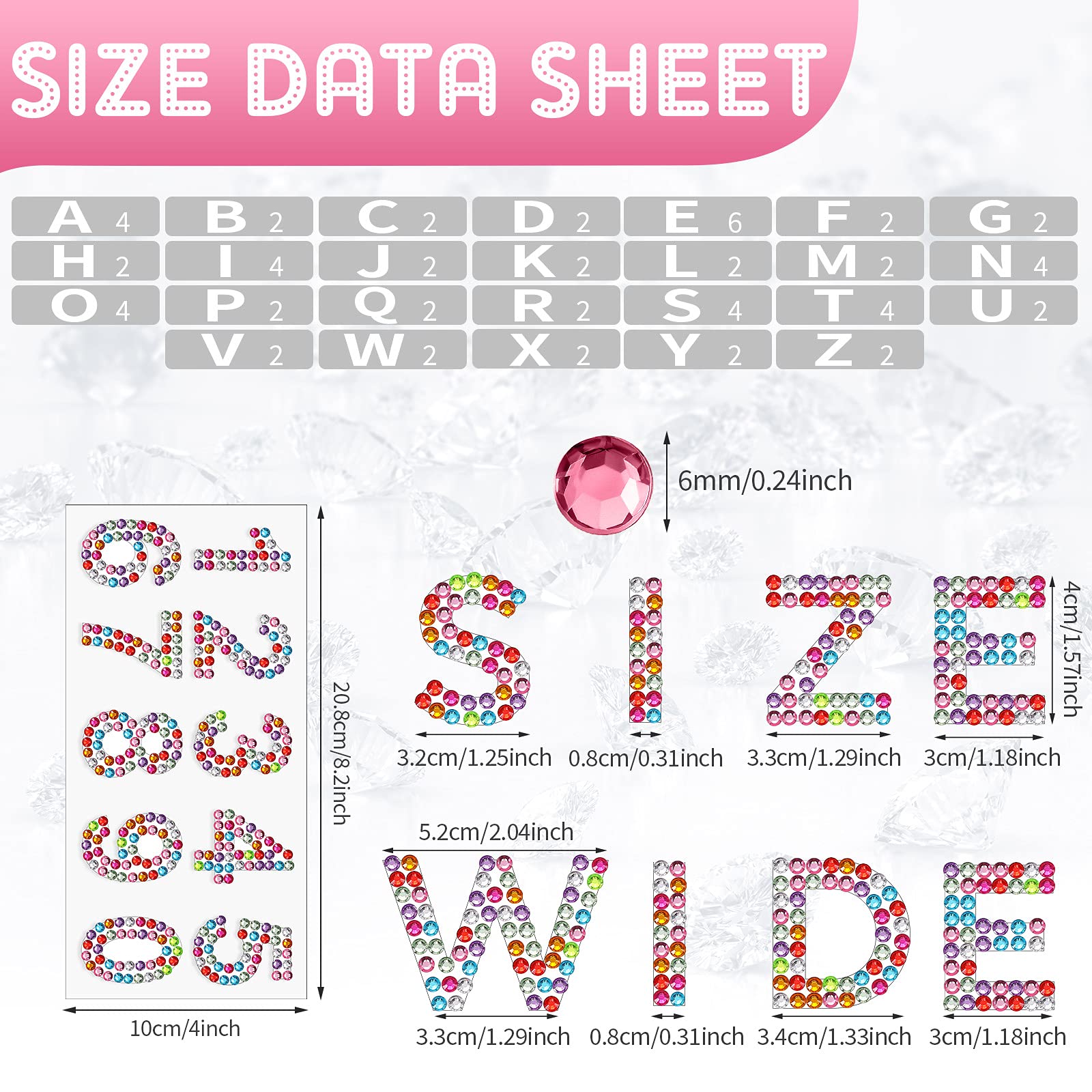 88 Pieces Rhinestone Alphabet Glitter Letter Stickers - Shiny Self-Adhesive Number & Letter Stickers for DIY Crafts, Scrapbooking, Cards, Nail Art (Rainbow Color)