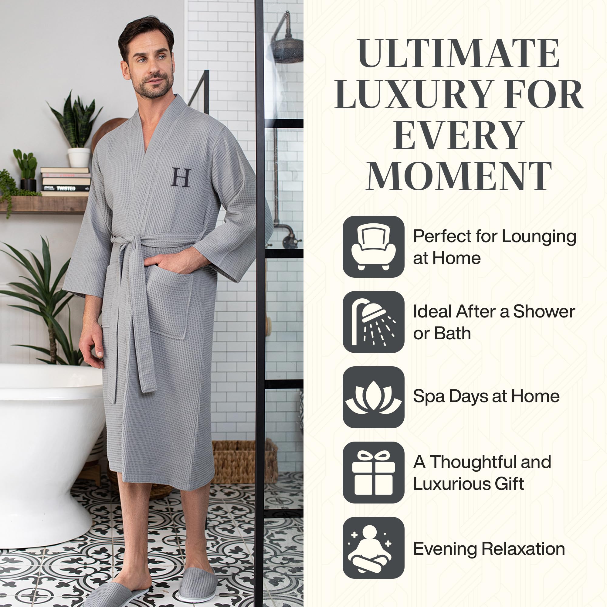 Luxury Soft Waffle Cotton Bath Robe for Men - Breathable SPA Lotus Linen Robe - Perfect for Relaxation, Spa Days & Home Lounging
