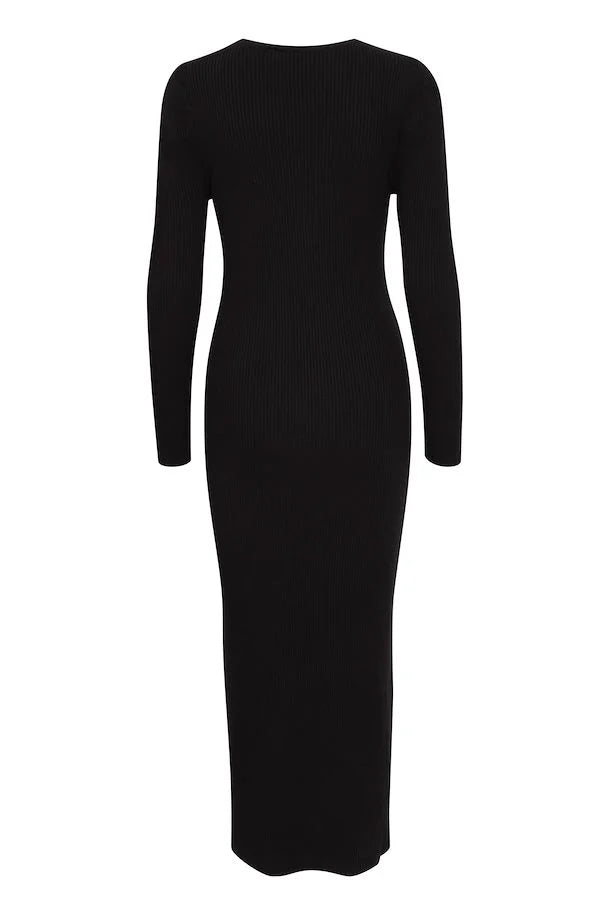 Brese Knit Midi Dress for Women - Elegant Black Stretchy Bodycon Dress for Casual Wear, Date Night & Office Outfits