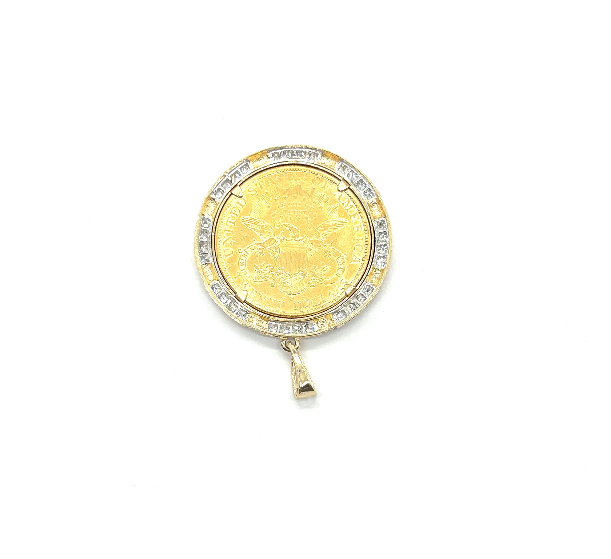 1894 $20 Gold Liberty Coin Pendant with 3 Carat Diamond Bezel - Vintage Jewelry for Collectors & Gift Giving