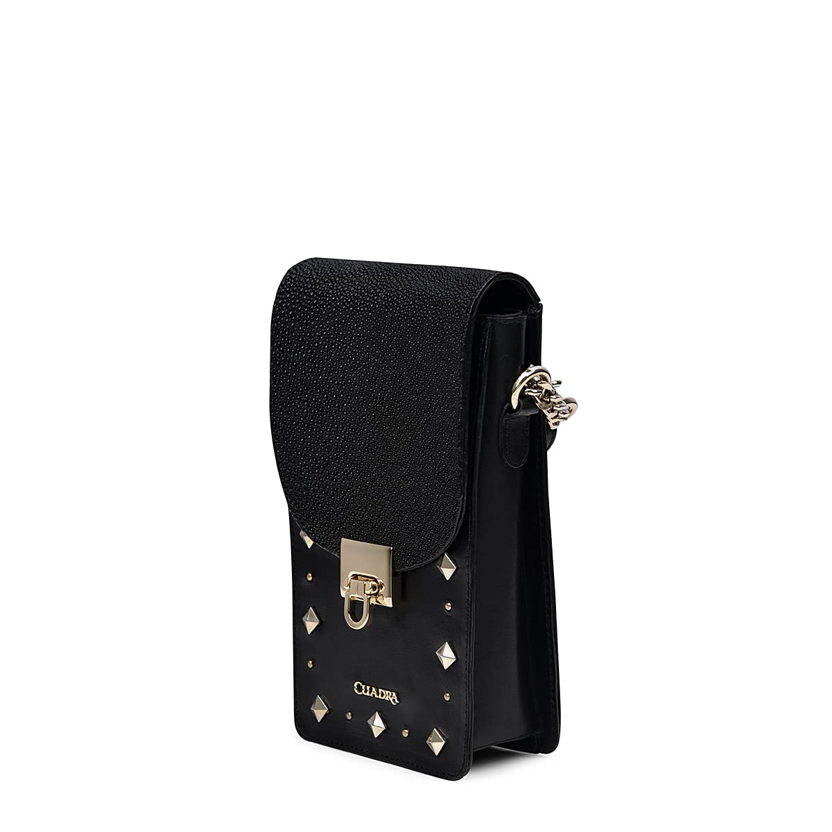 Genuine Stingray Leather Women's Phone Pouch - Black BOD38MA by Cuadra | Luxury Crossbody Cell Phone Holder for Everyday Use & Special Occasions