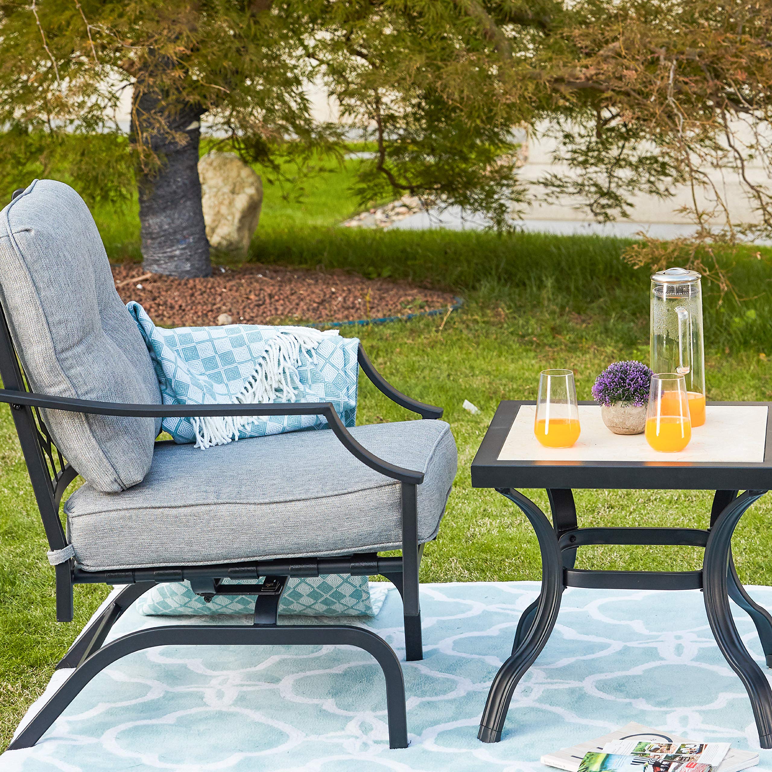 Outdoor Bistro Table Set with 2 Chairs & Coffee Table - Metal Patio Conversation Furniture for Garden, Balcony, Backyard (Grey) | Perfect for Small Spaces, Coffee Time & Outdoor Relaxation