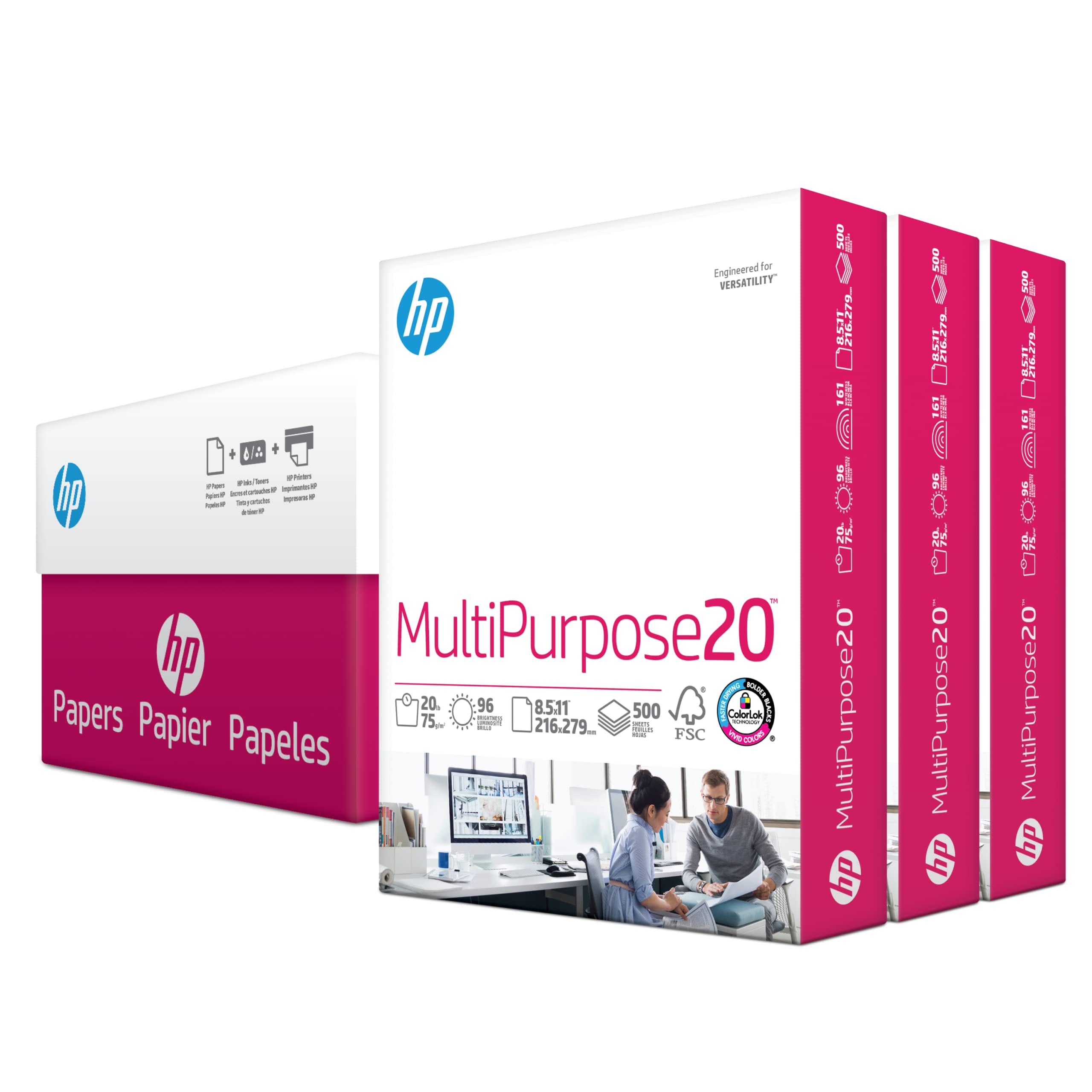 HP Printer Paper 8.5 x 11 Inch | 20 lb Multipurpose Copy Paper | 3 Ream Case (1500 Sheets) | 96 Brightness | FSC Certified | Made in USA | Ideal for Printing, Copying & Office Use