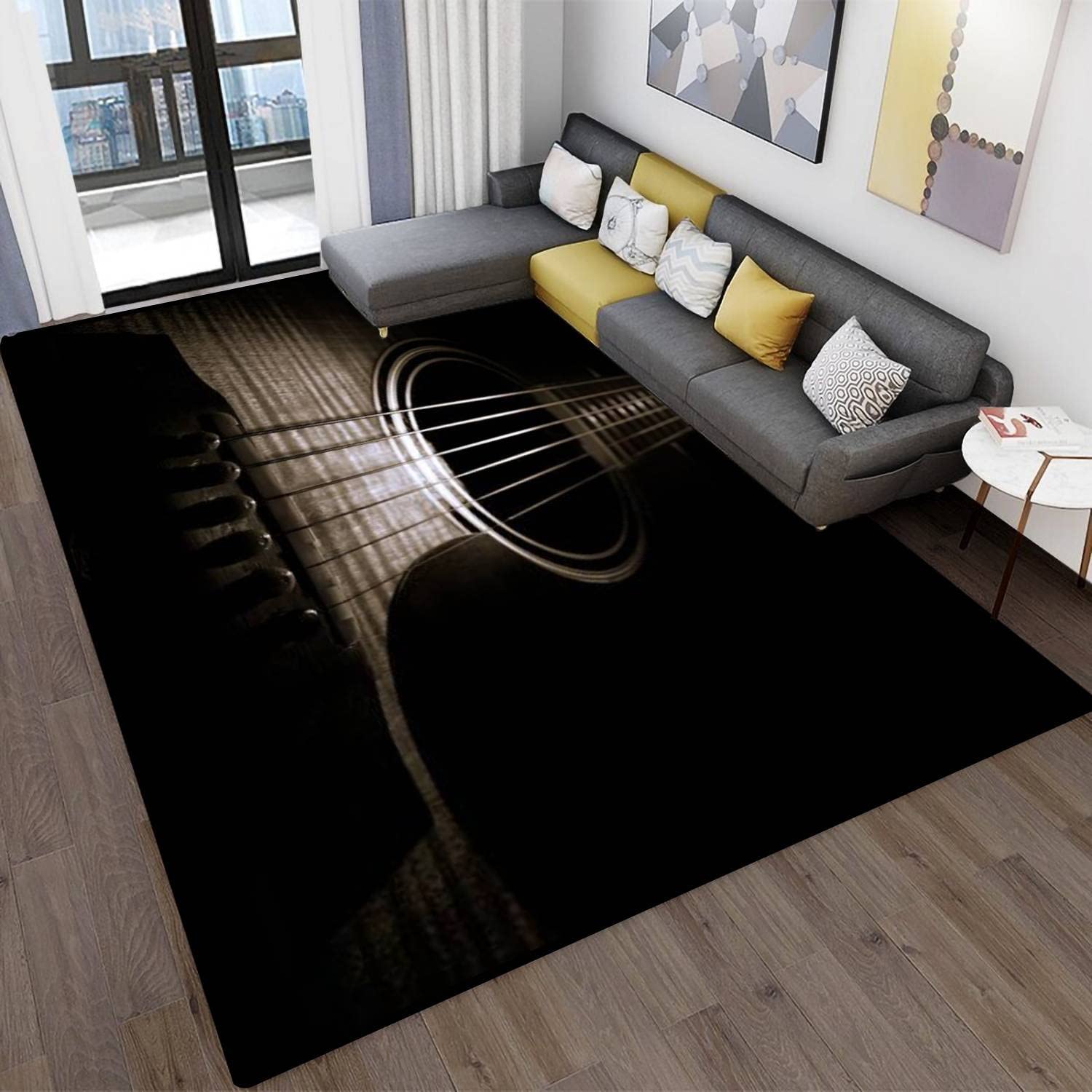 MJKIODPEV 5'×8' Acoustic Guitar Design Soft Non-Slip Area Rug - Indoor/Outdoor Floor Mat for Living Room, Bedroom, Dorm & Home Decor | Perfect for Music Lovers' Spaces & Cozy Gatherings