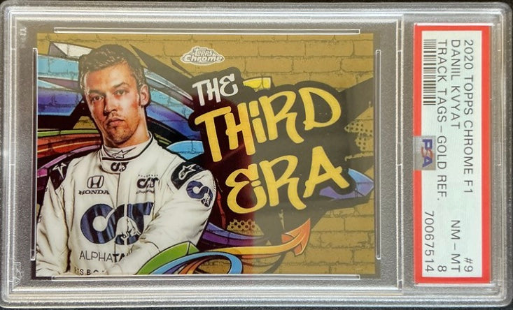 2020 Topps Chrome F1 PSA 8 Daniil Kvyat #2 Track Tags Gold Card - 30/50 Limited Edition - Perfect for F1 Collectors, Racing Fans & Sports Memorabilia Displays