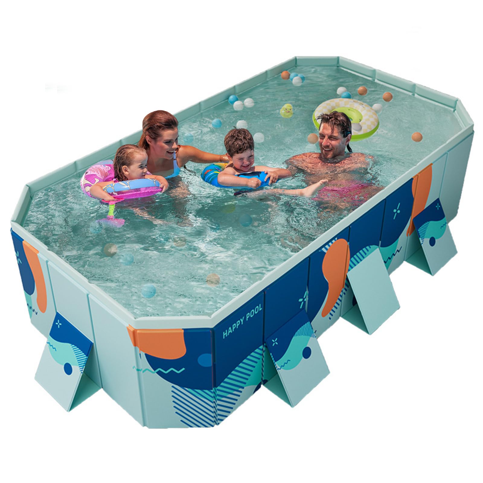 Foldable Hard Plastic Rectangle Swimming Pool for Adults & Family - Portable Non-Inflatable Collapsible Backyard Pool for Pets & Dogs (Light Green, 295cm) - Perfect for Outdoor Relaxation, Summer Fun, and Pet Playtime
