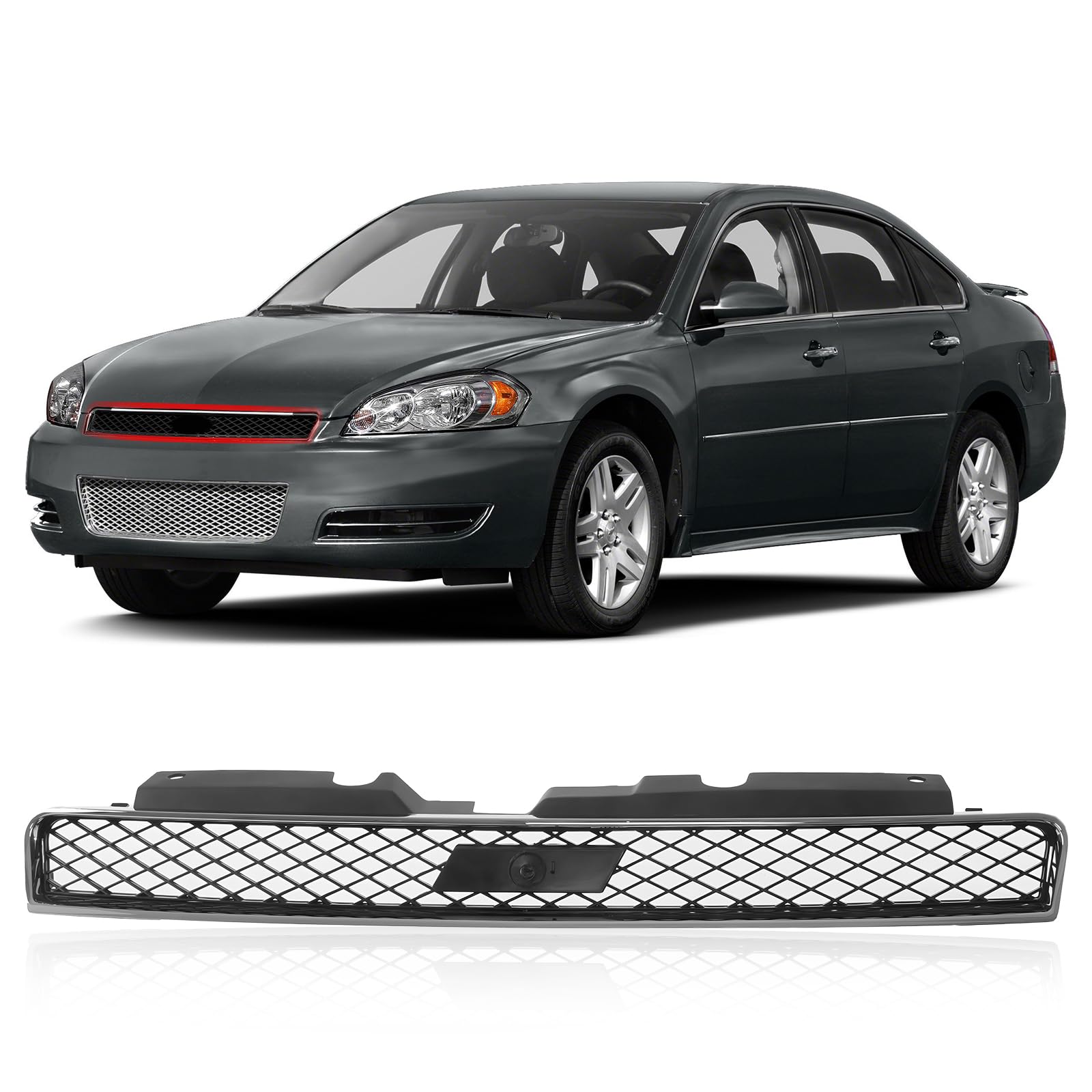 Chrome Front Grille Upper Frame with Black Insert for Chevrolet Impala 2012-2016 & Impala SS 2006-2009 - GM1200551 10333710 - Perfect for Car Customization & Replacement Parts