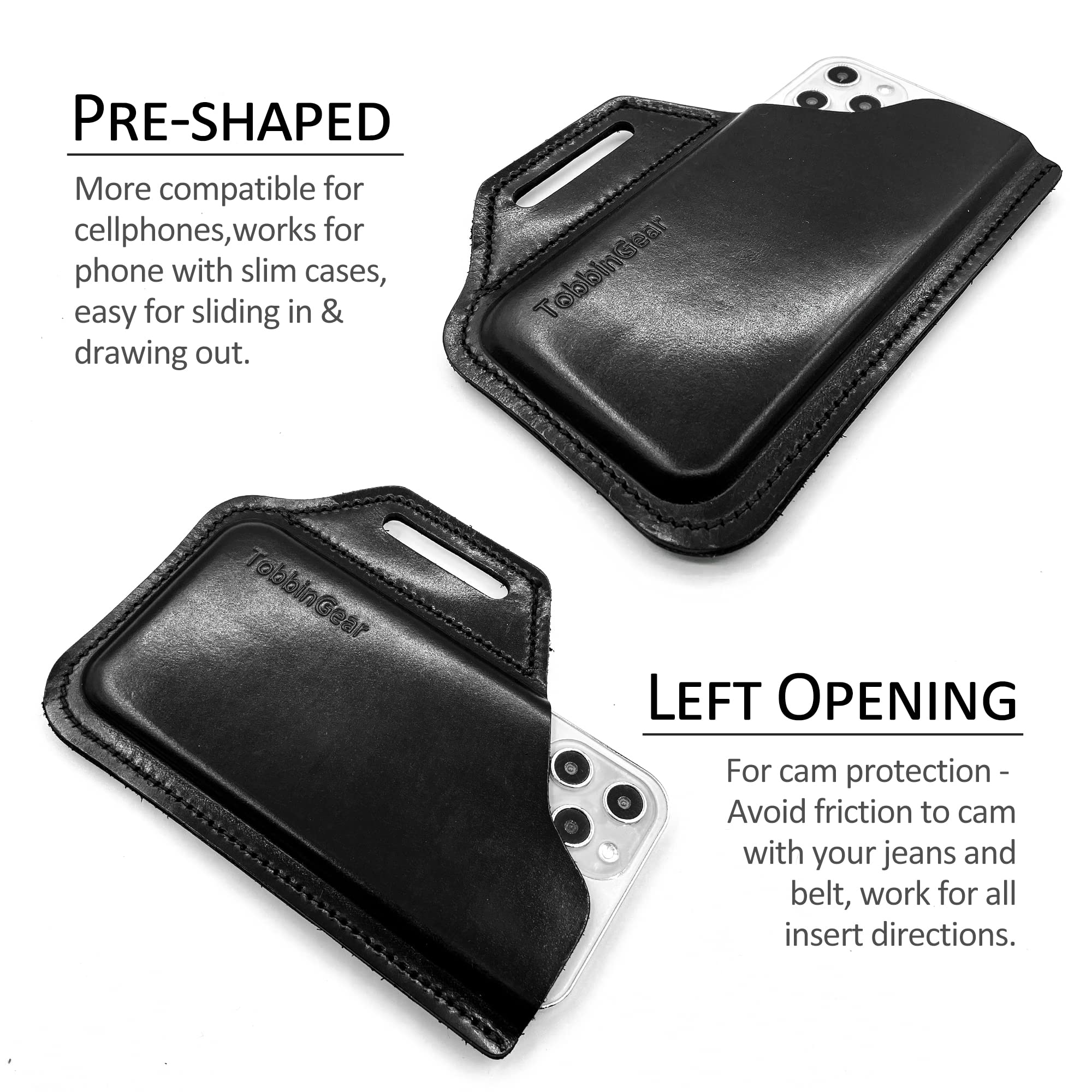 TobbinGear Genuine Leather Belt Phone Pouch - Universal Leather Cell Phone Holster with Belt Loops for iPhone, Samsung & Smartphones - Large Black Phone Case for Men & Women - Perfect for Work, Travel & Outdoor Activities