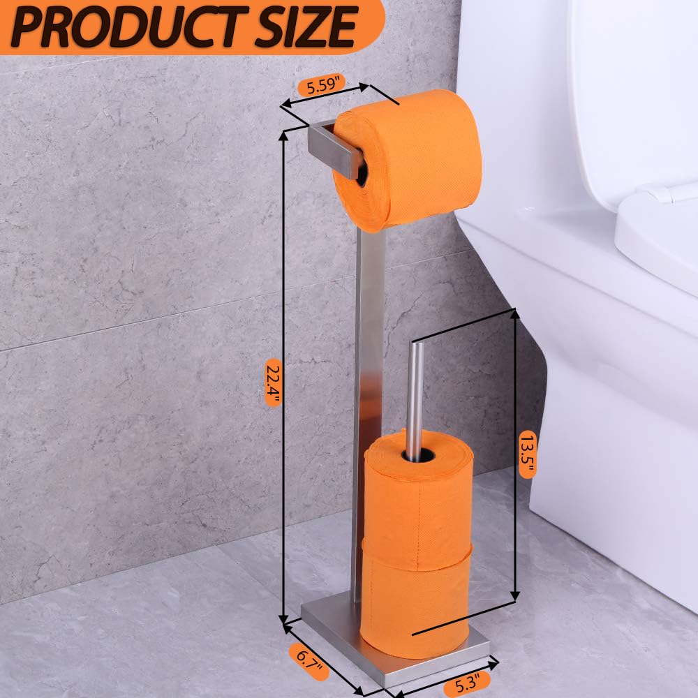 GERZWY Free Standing Toilet Paper Holder - SUS 304 Stainless Steel Bathroom Tissue Roll Stand with Brushed Finish - Durable & Rustproof for Home, Office, Hotel Restroom Decor (Model DZY005-LS) - Perfect for Modern Bathrooms, Powder Rooms and Guest Toilets