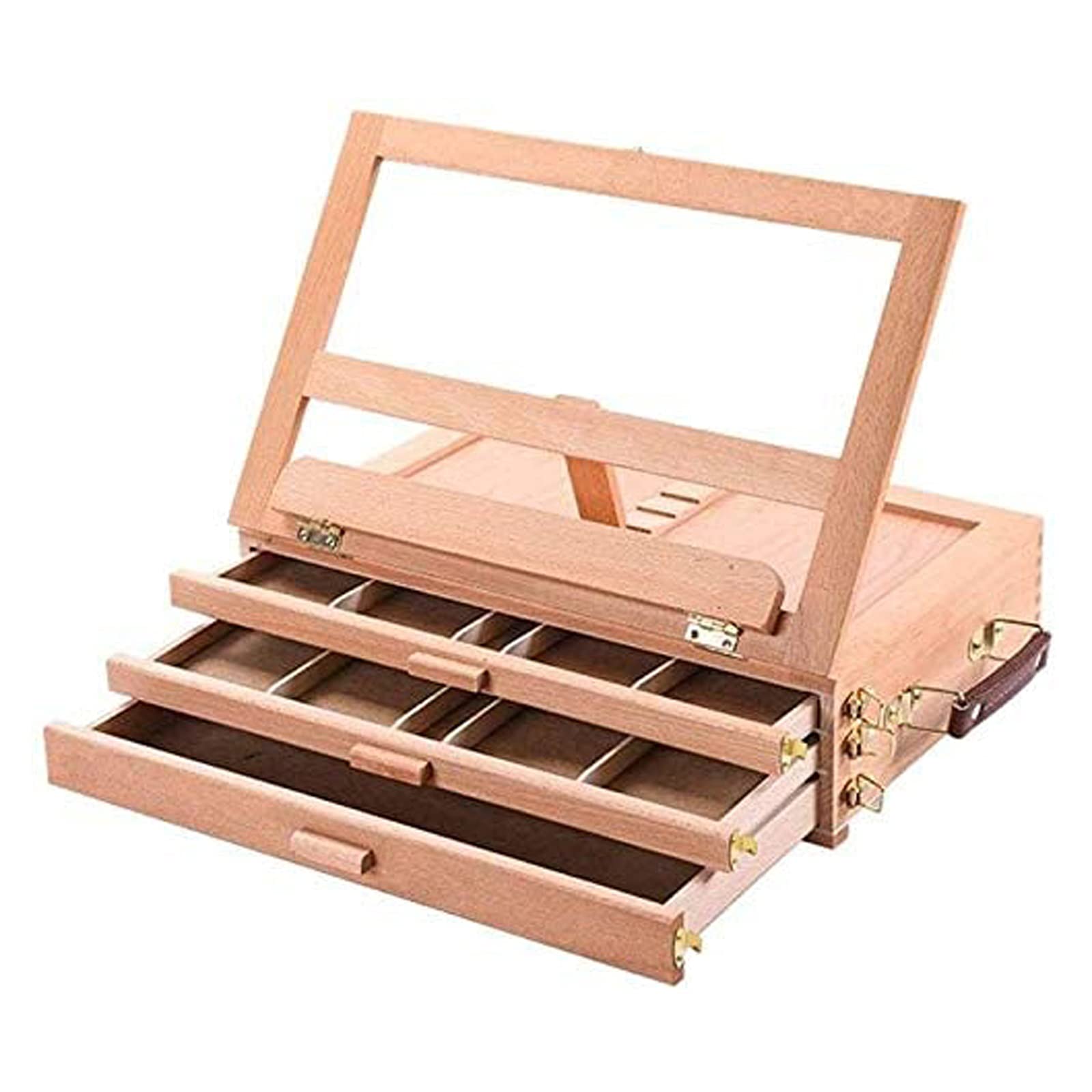 Premium Adjustable Wooden 3-Drawer Storage Box Easel - Beechwood Artist Desktop Organizer with Foldable Canvas Easel & Book Stand - Perfect for Storing Art Supplies, Paint, Markers & Pens - Ideal for Home Studio, Classroom & Office Workspace (Color: A)