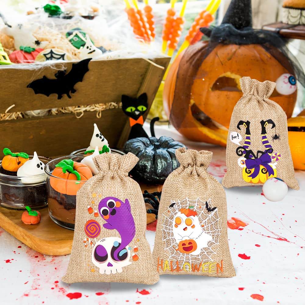36pcs Halloween Burlap Gift Bags - Eco-Friendly Jute Linen Drawstring Treat Bags for Candy, Party Favors & Goodies | Perfect for Halloween Parties, Trick or Treat, Classroom Treats & Gift Giving