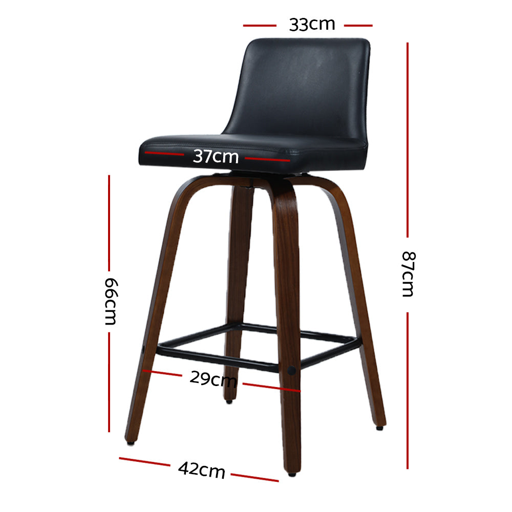 2 Pack Swivel Bar Stools with Leather Padded Seat and Wooden Base - Perfect for Kitchen Island, Home Bar, and Dining Room Decor