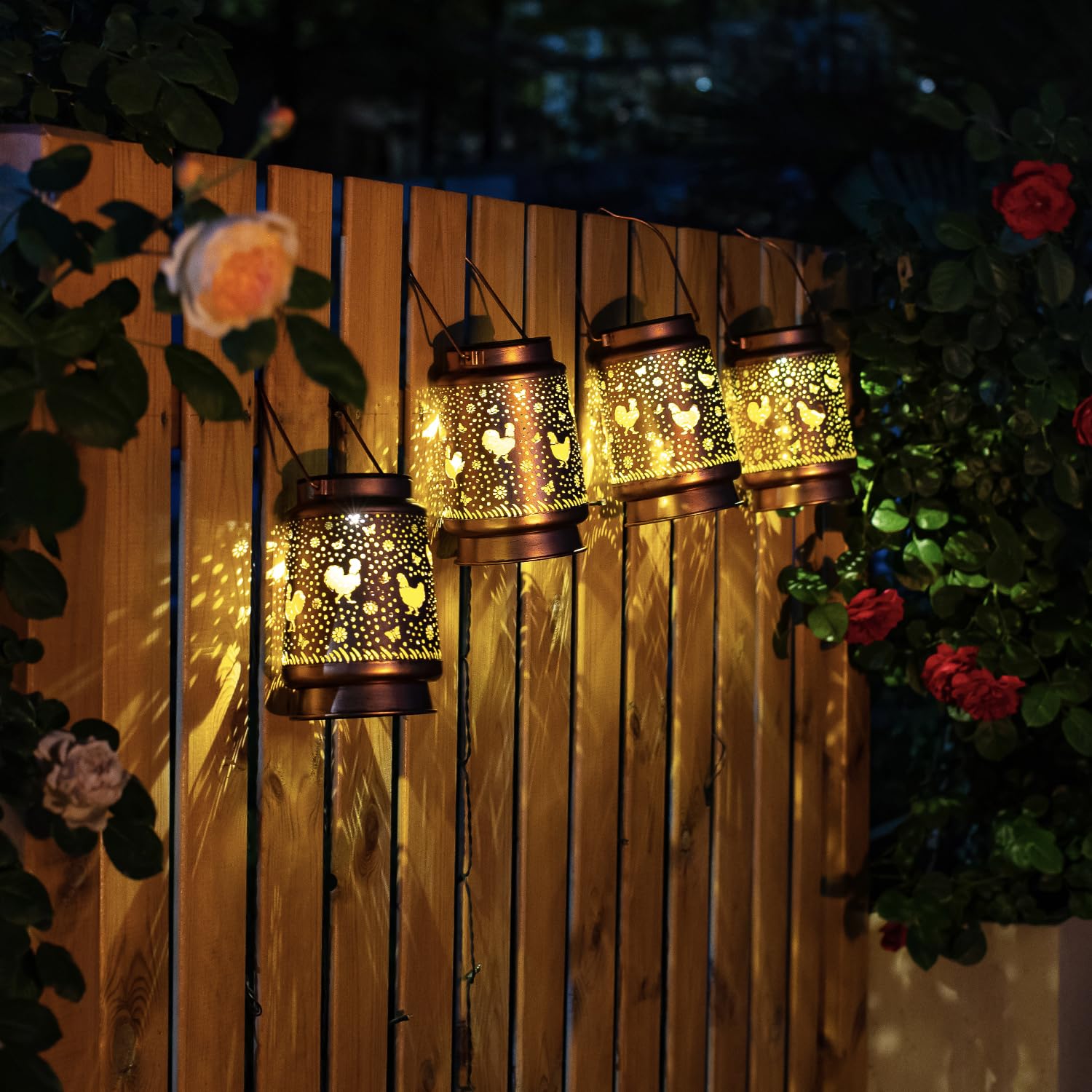 Solar Powered Chicken Lanterns - Waterproof Outdoor Hanging LED Decorative Lights for Garden, Yard, Patio, Lawn & Pathway - Unique Metal Chicken Shaped Solar Lights for Women & Men - Perfect for Backyard Decor, Landscape Lighting, Tabletop Centerpiece & Chicken Lover Gifts