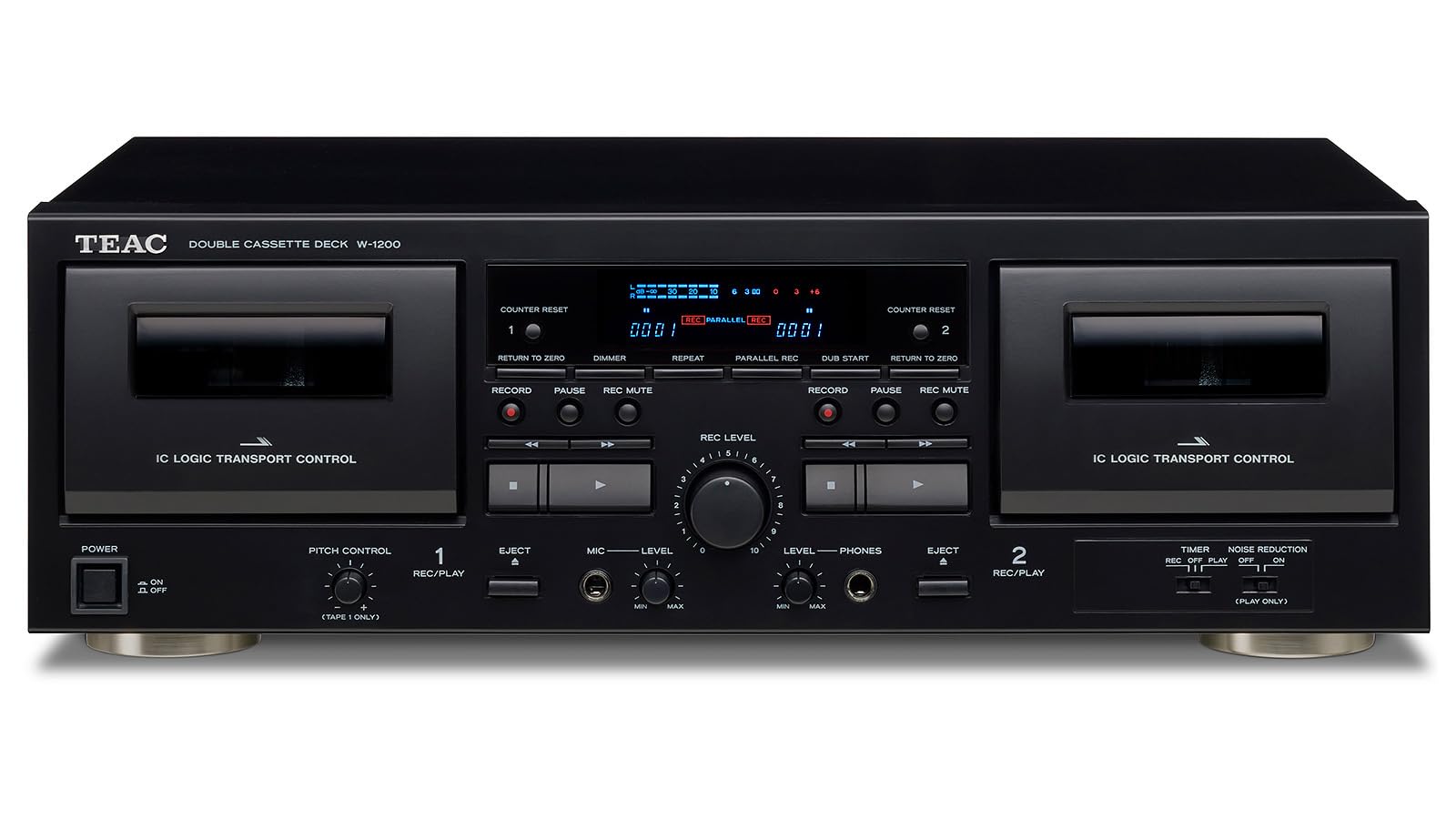 TEAC W-1200 Dual Cassette Deck with USB Recording, Pitch Control & Karaoke Mic Input - Vintage Audio Cassette Player with Remote for Home Studio, Music Recording & Retro Music Playback