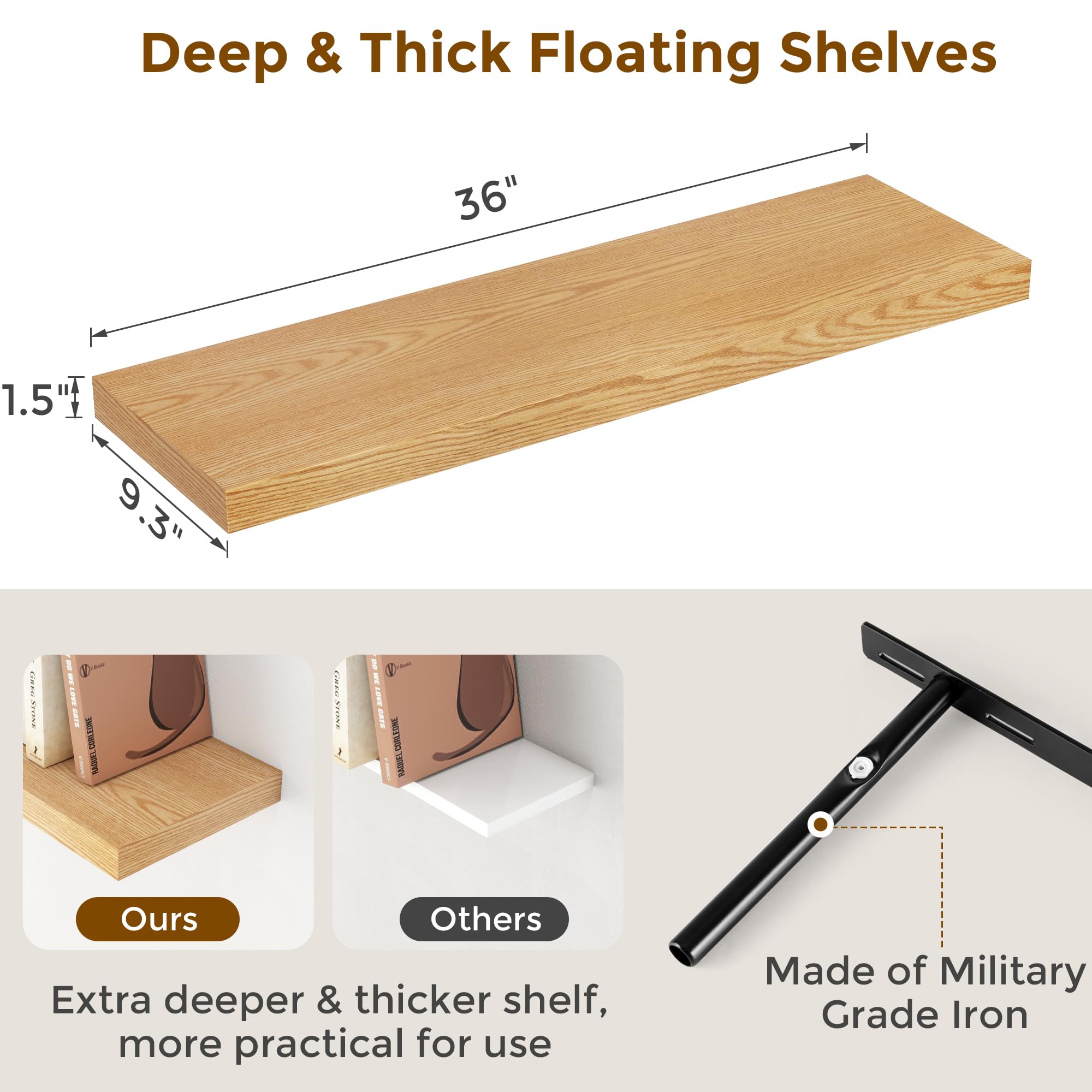 9.3 Inch Deep Floating Shelves Set of 2 - 36