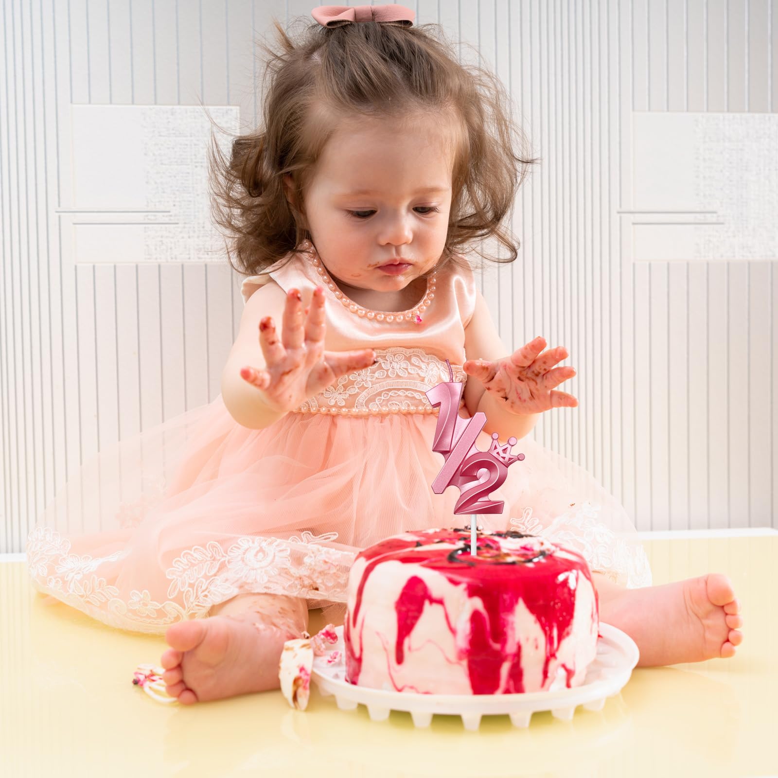 1/2 Birthday Crown Candles - Pink Cake Topper for 6-Month Babies & Anniversaries | Party Decor