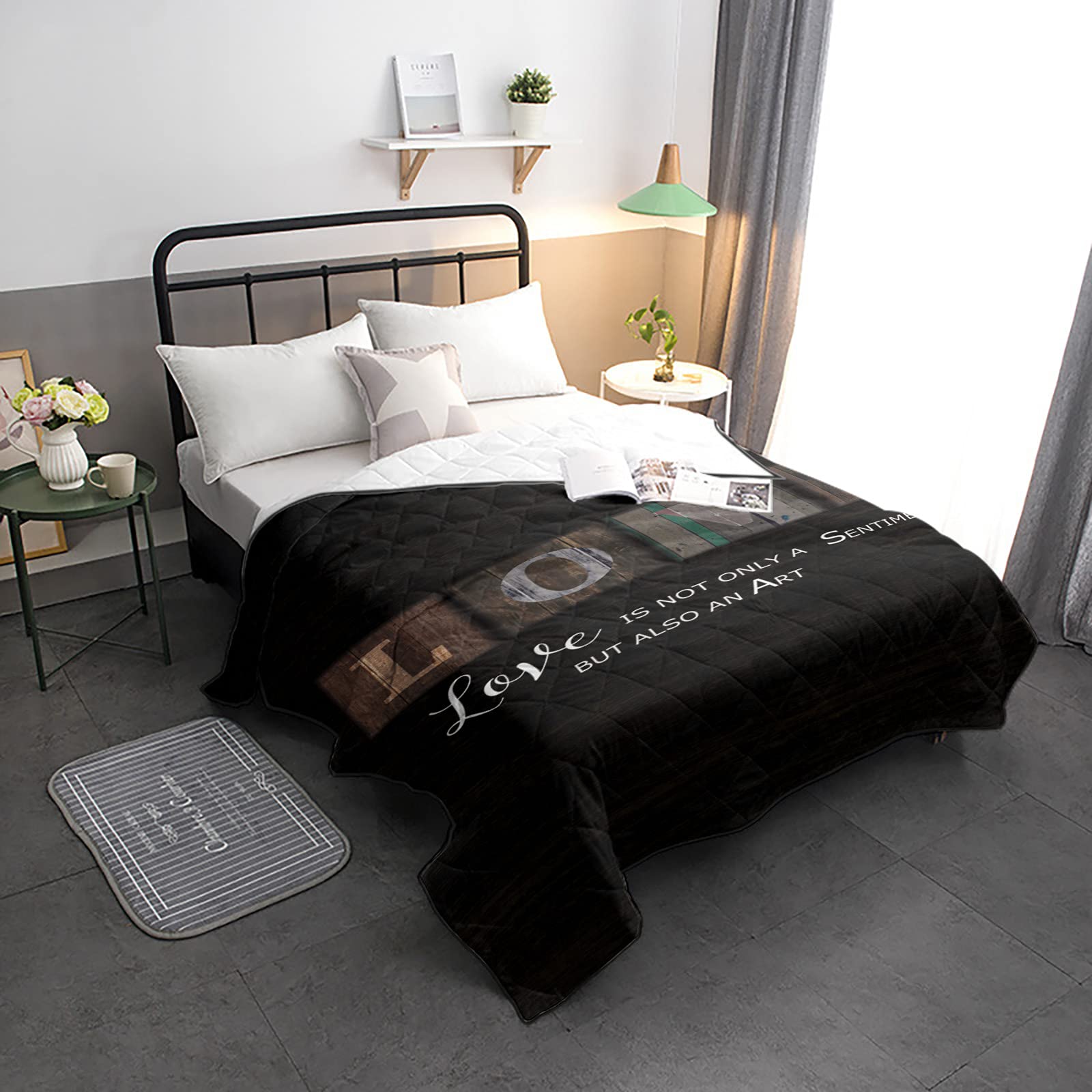 HELLOWINK California King Size Bedding Comforter - Soft, Lightweight, Quilted Cooling Duvet | Love Theme All-Season Down Alternative Comforter | Perfect for Master Bedrooms, Guest Rooms & Rustic Wood-Themed Decor