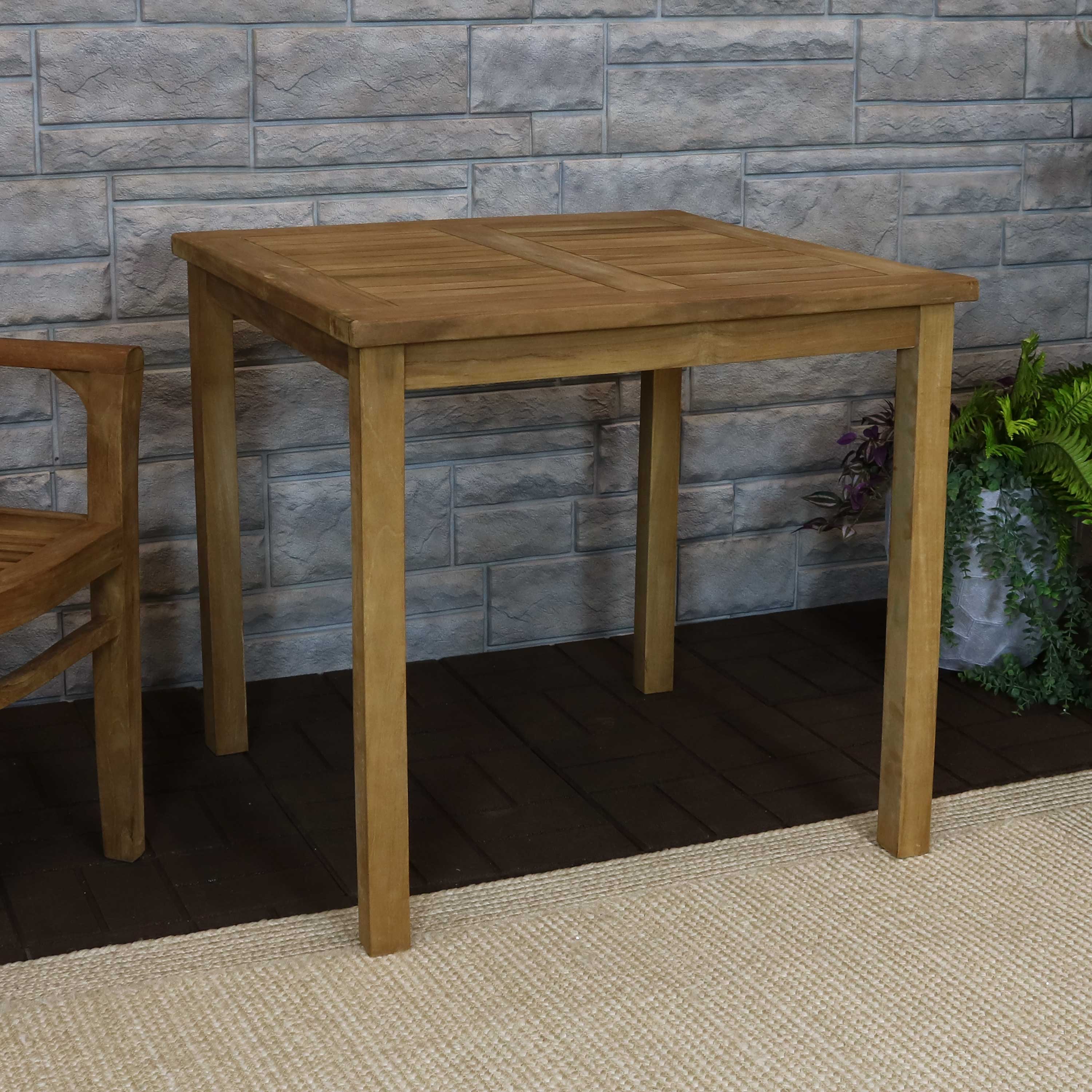Sunnydaze Teak Square Outdoor Dining Table - Light Stain Finish - 32 Inch - Perfect for Patio, Garden, and Backyard Dining