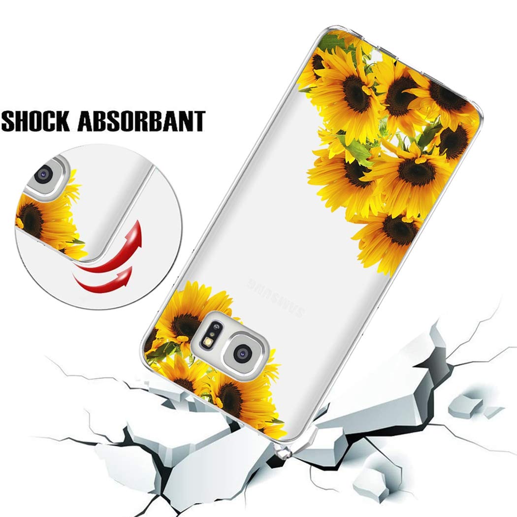 Cute Clear Slim Shockproof Sunflower TPU Case for Samsung Galaxy S7 - Soft Flexible Protective Cover for Women & Girls - Perfect for Everyday Use, Work, and Travel