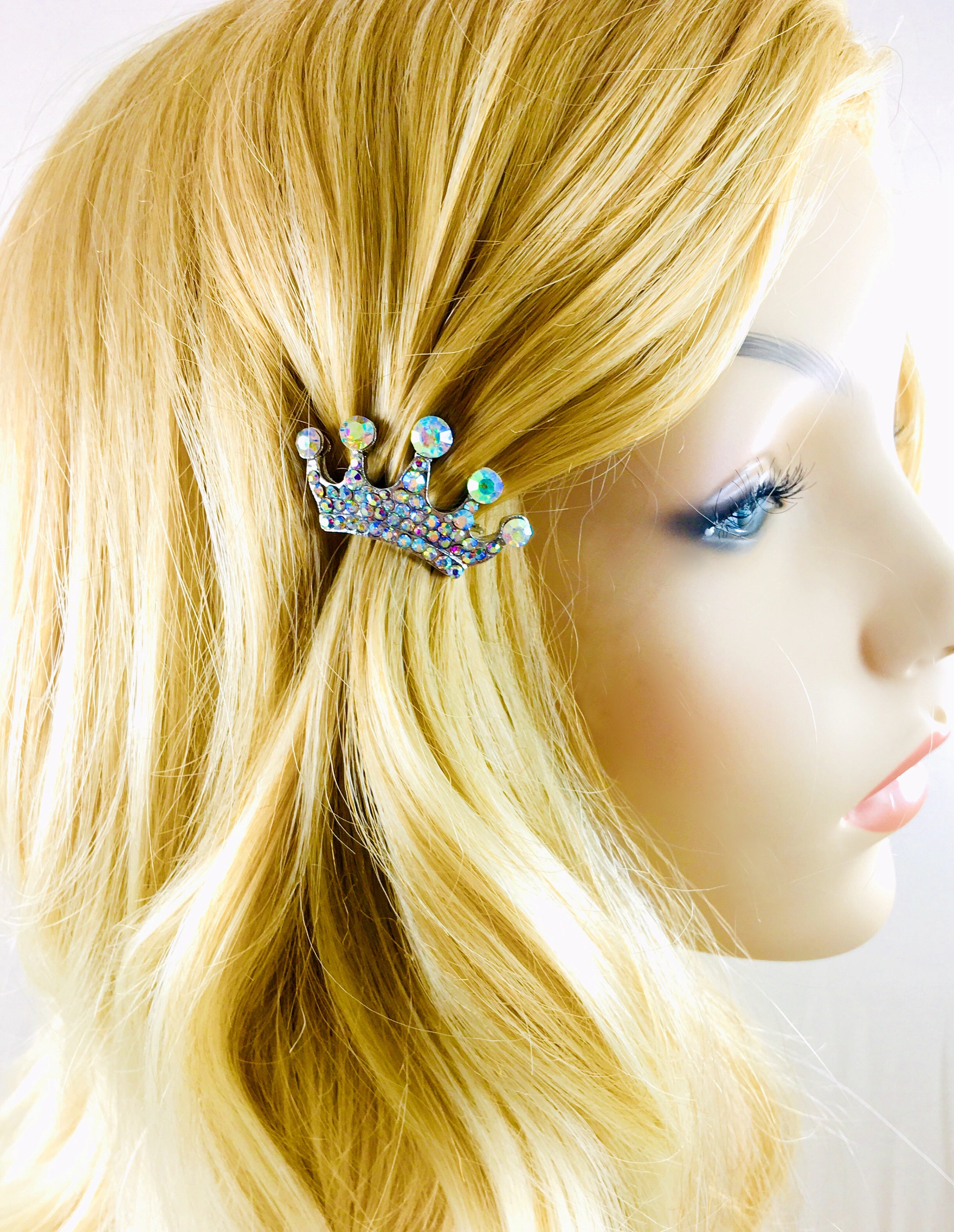 Sparkling Princess Crown Magnetic Hair Clip - Rhinestone Crystal Silver Hair Accessory for Women & Girls - Perfect for Weddings, Parties & Cosplay