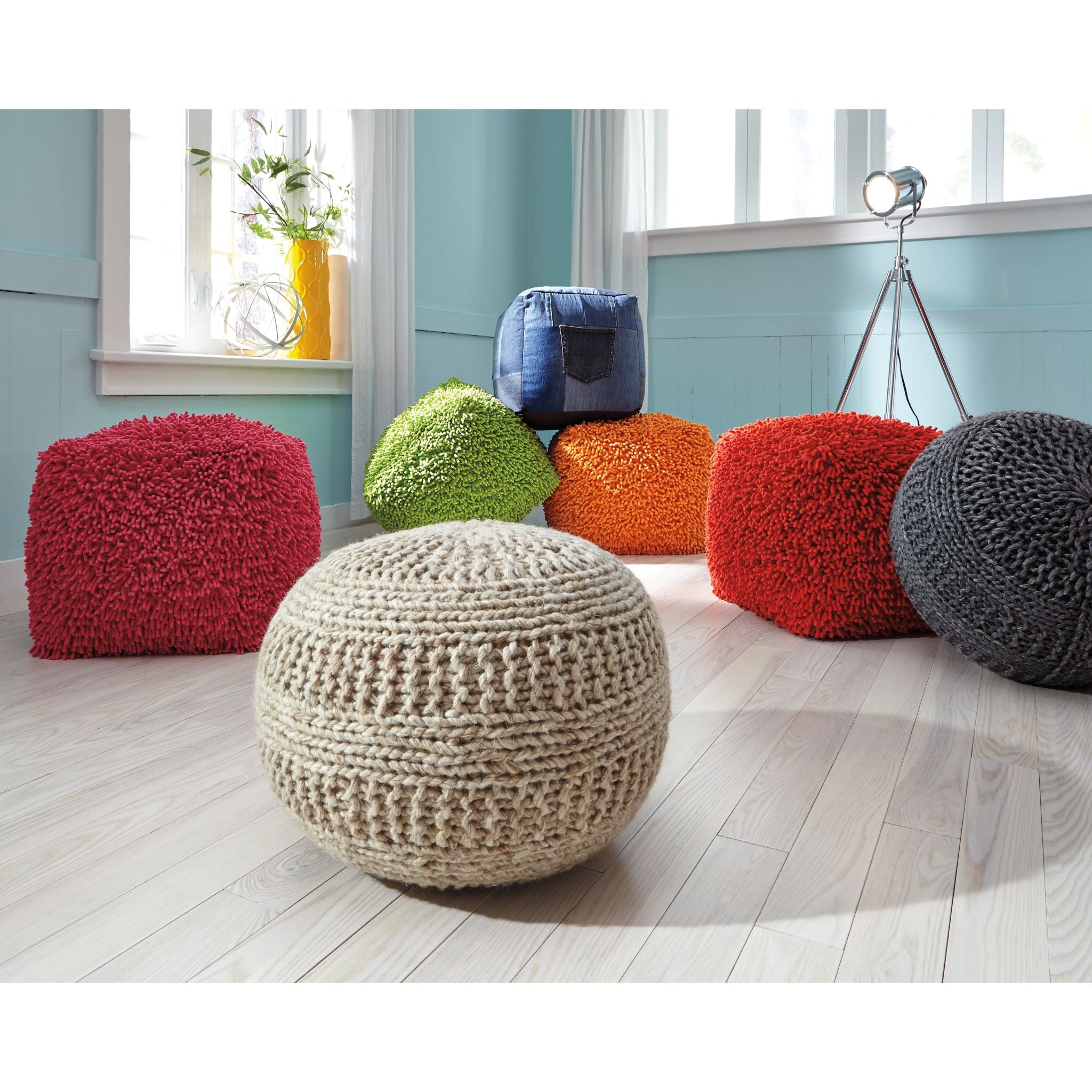 Benedict Pouf - Natural Fiber Ottoman with Storage, Round Footstool for Living Room, Bedroom & Nursery - Cozy Home Decor Accent