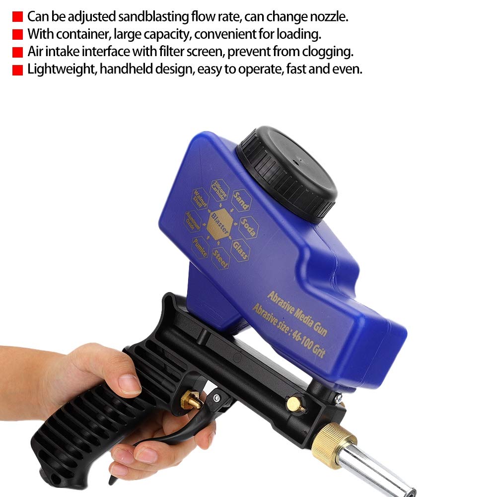 KIMISS Portable Sand Blaster Gun Kit - Pneumatic Handheld Sandblasting Tool for Paint & Rust Removal (Blue) | Ideal for Auto Body Repair, Metal Surface Cleaning & DIY Projects