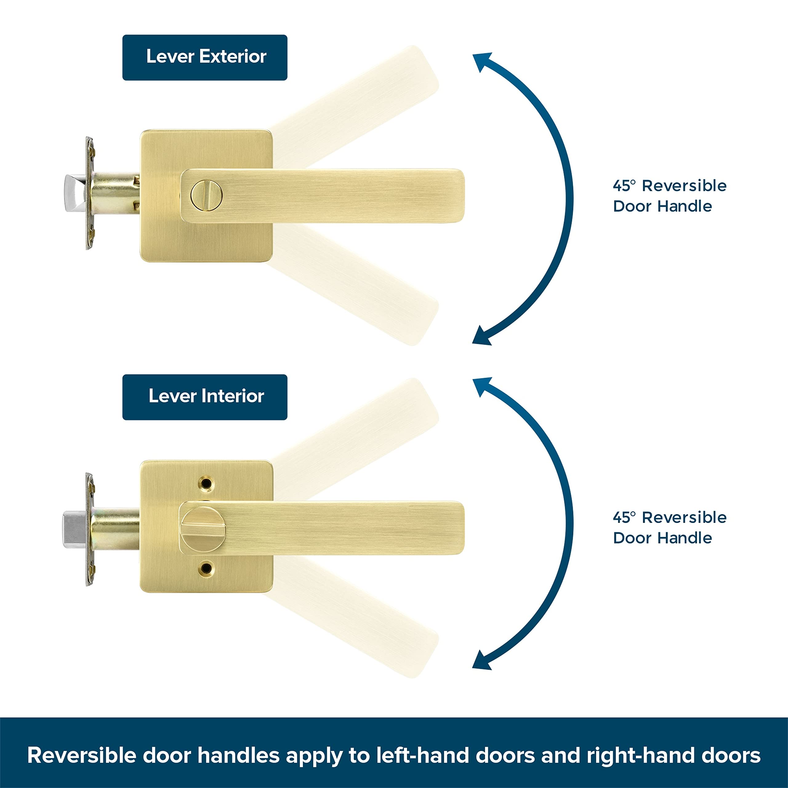 Leydebong 4 Pack Gold Door Handles - Heavy Duty Interior Door Knobs for Bedroom & Bathroom - Sleek Reversible Door Lock for Left/Right Hand - Perfect for Home, Office & Commercial Spaces