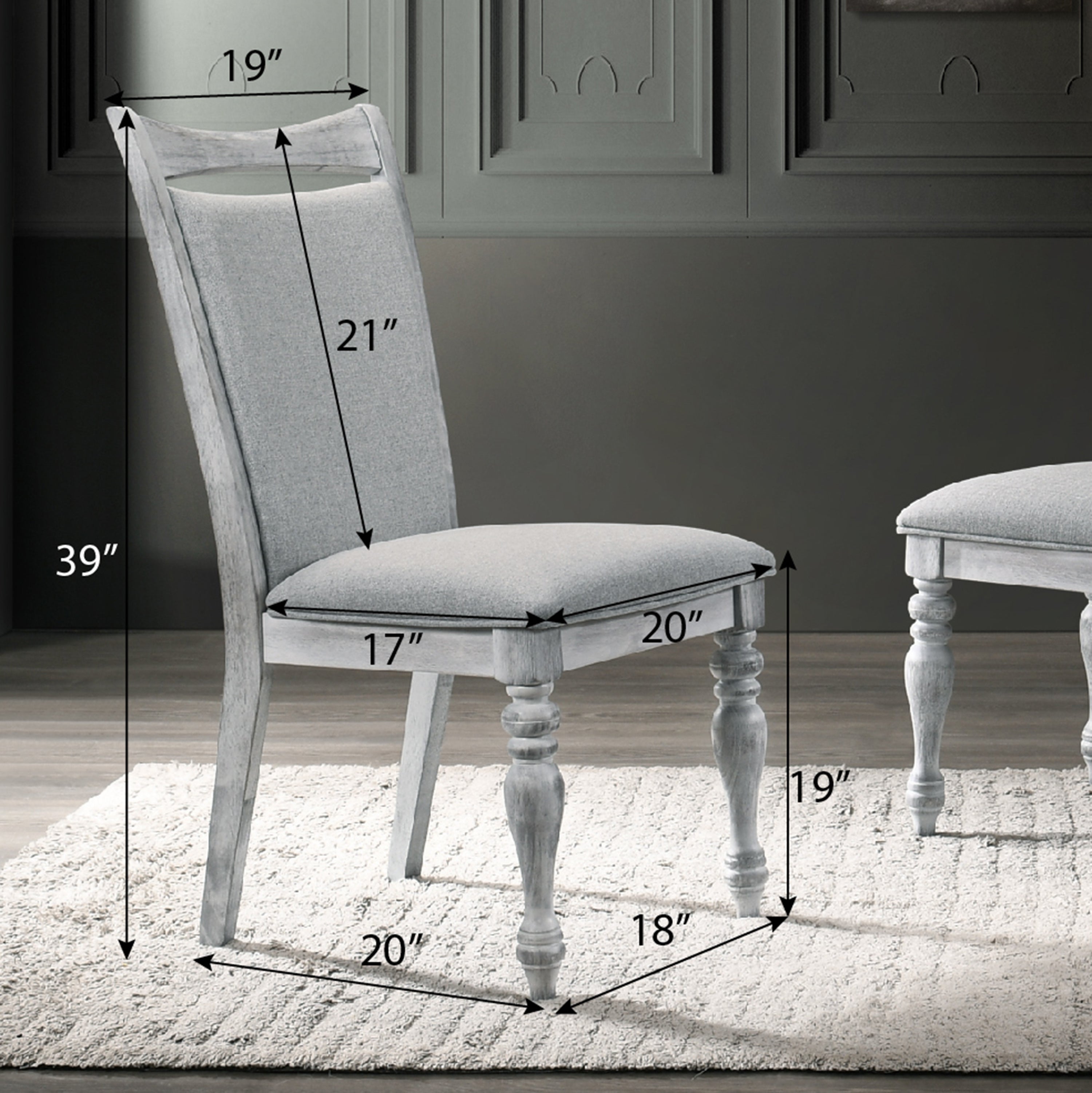 Rustic White Salines Upholstered Turned Leg Dining Chairs Set of 2 - Farmhouse Style Kitchen & Dining Room Furniture for Home Decor