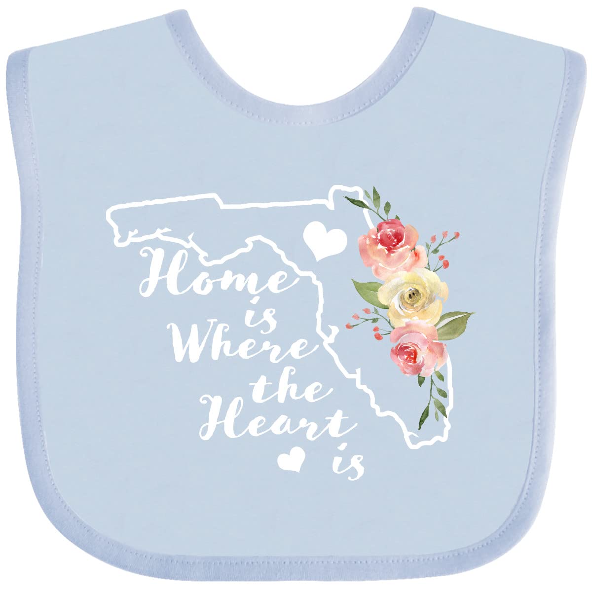 Inktastic Florida Home Is Where the Heart Is Watercolor Floral Baby Bib - Soft & Absorbent for Infants, Perfect for Feeding Time & Photo Shoots