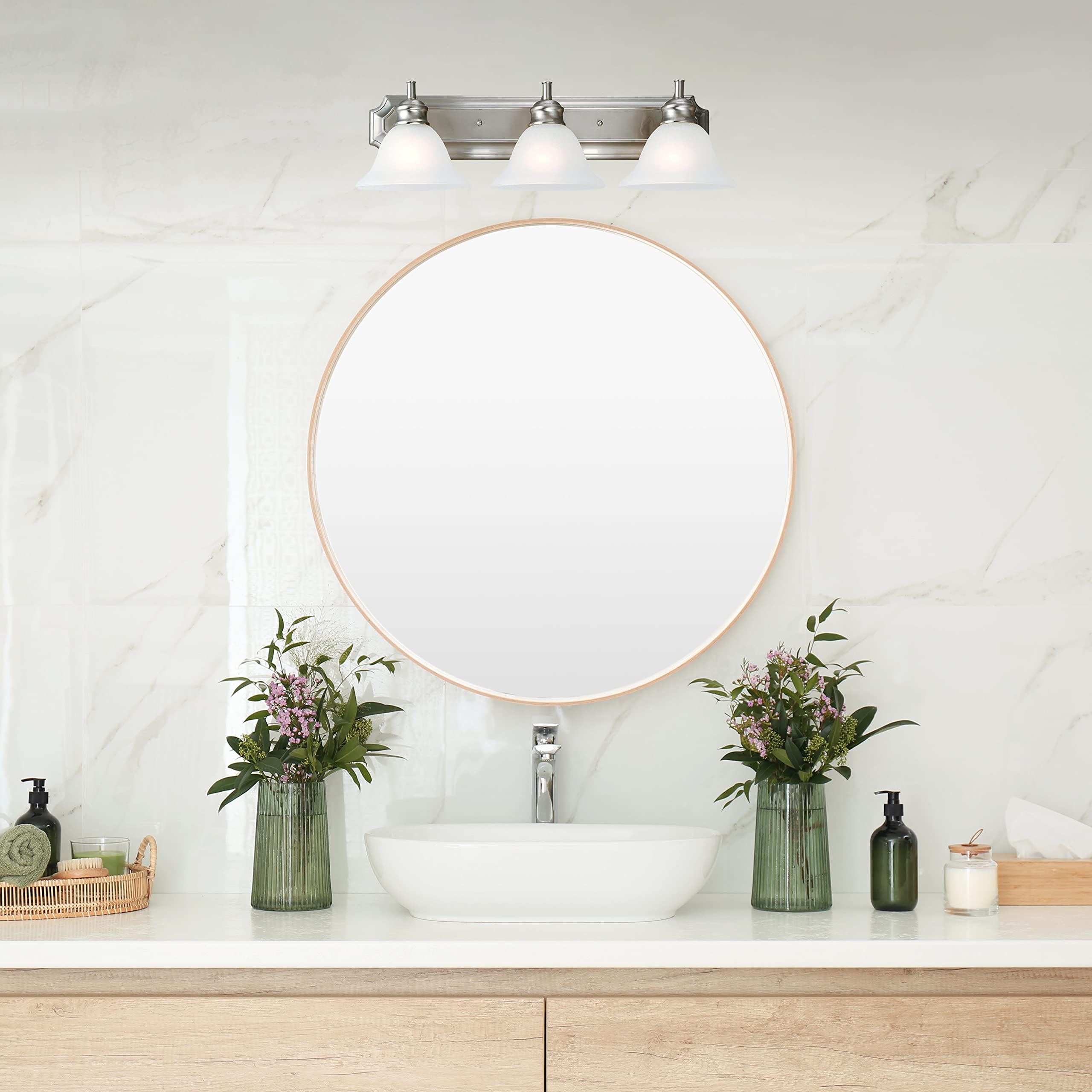 Design House 510263 Bristol 3-Light Dimmable Vanity Light Fixture with Frosted Glass Shade in Satin Nickel - Perfect for Bathroom Mirror Lighting, Powder Room & Dressing Area
