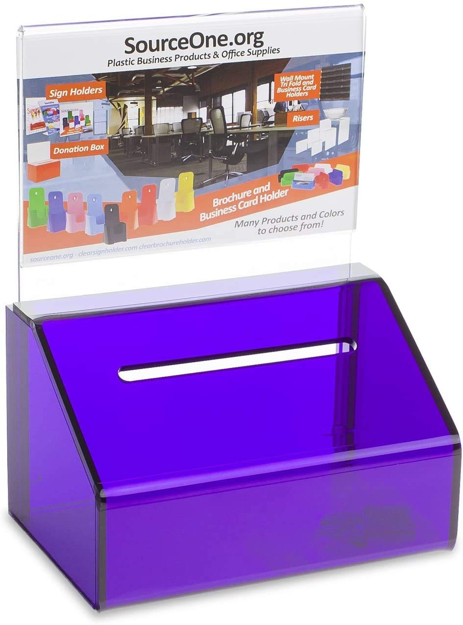 SOURCEONE.ORG Heavy Duty Acrylic Donation Box with Lock & Sign Holder - Secure Ballot, Fundraiser, Event Voting Container for Churches, Schools & Community Events