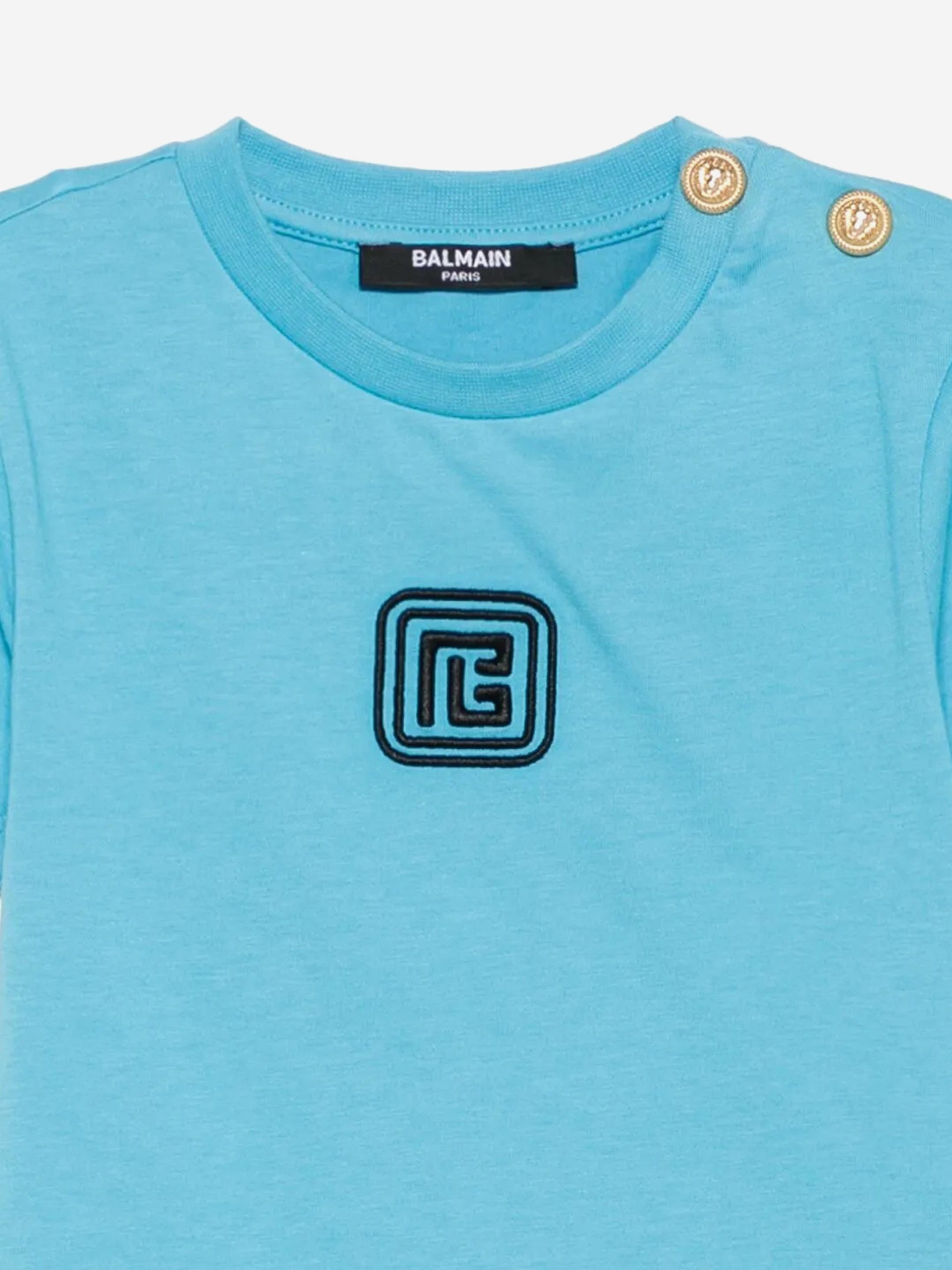 Balmain Baby Boys Monogram Logo Blue Cotton T-Shirt - Soft & Stylish Casual Wear for Toddlers, Perfect for Playdates & Family Outings