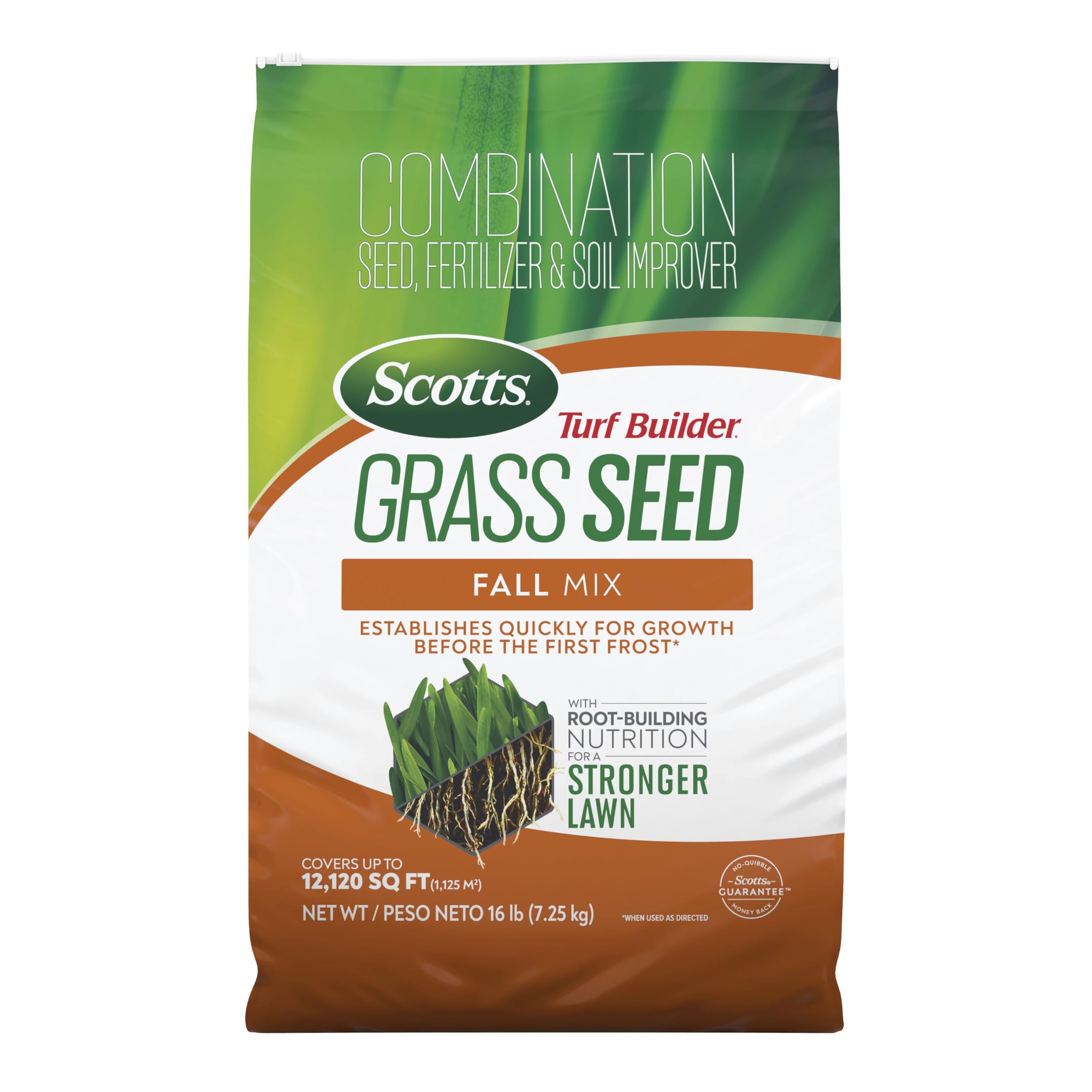 Scotts Turf Builder Fall Grass Seed Mix with Fertilizer & Soil Improver - 16 lb Bag for Lawn Repair & Thickening - Perfect for Fall Seeding, Overseeding & Bare Spot Repair in Yards & Landscapes