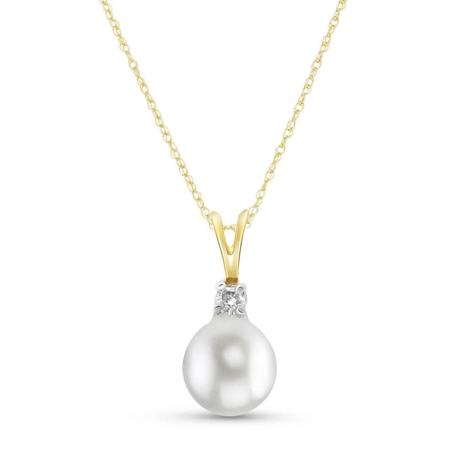 14K Solid Yellow Gold Necklace with Natural Diamond & Pearl - Elegant Jewelry for Women, Perfect for Weddings, Anniversaries & Special Occasions