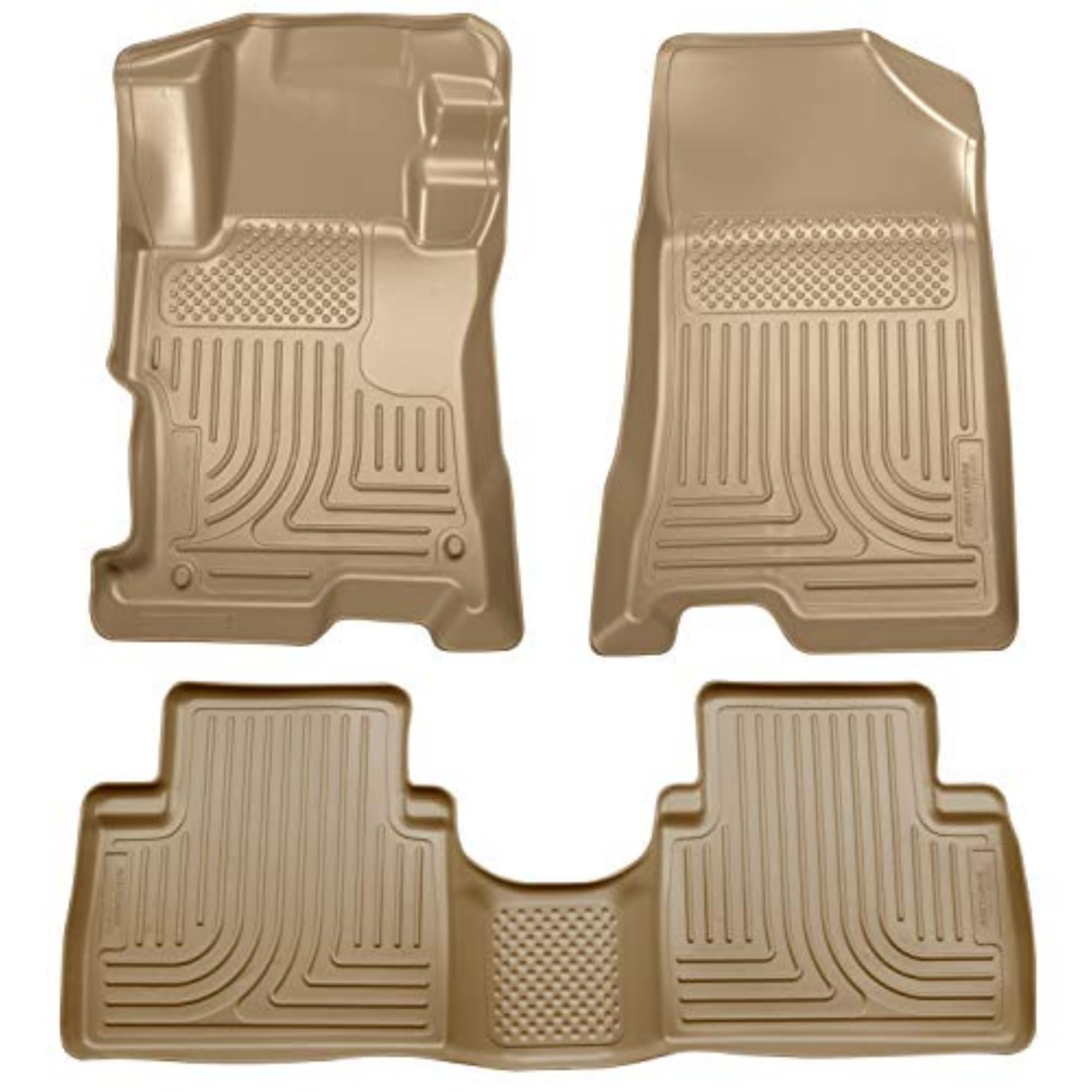 Husky Liners Weatherbeater Floor Mats for 2008-2012 Honda Accord 4-Door Sedan | Front & Rear Seat Protection | 3-Piece Set in Tan (Model 98403) | All-Weather Car Floor Liners for Mud, Snow & Spills