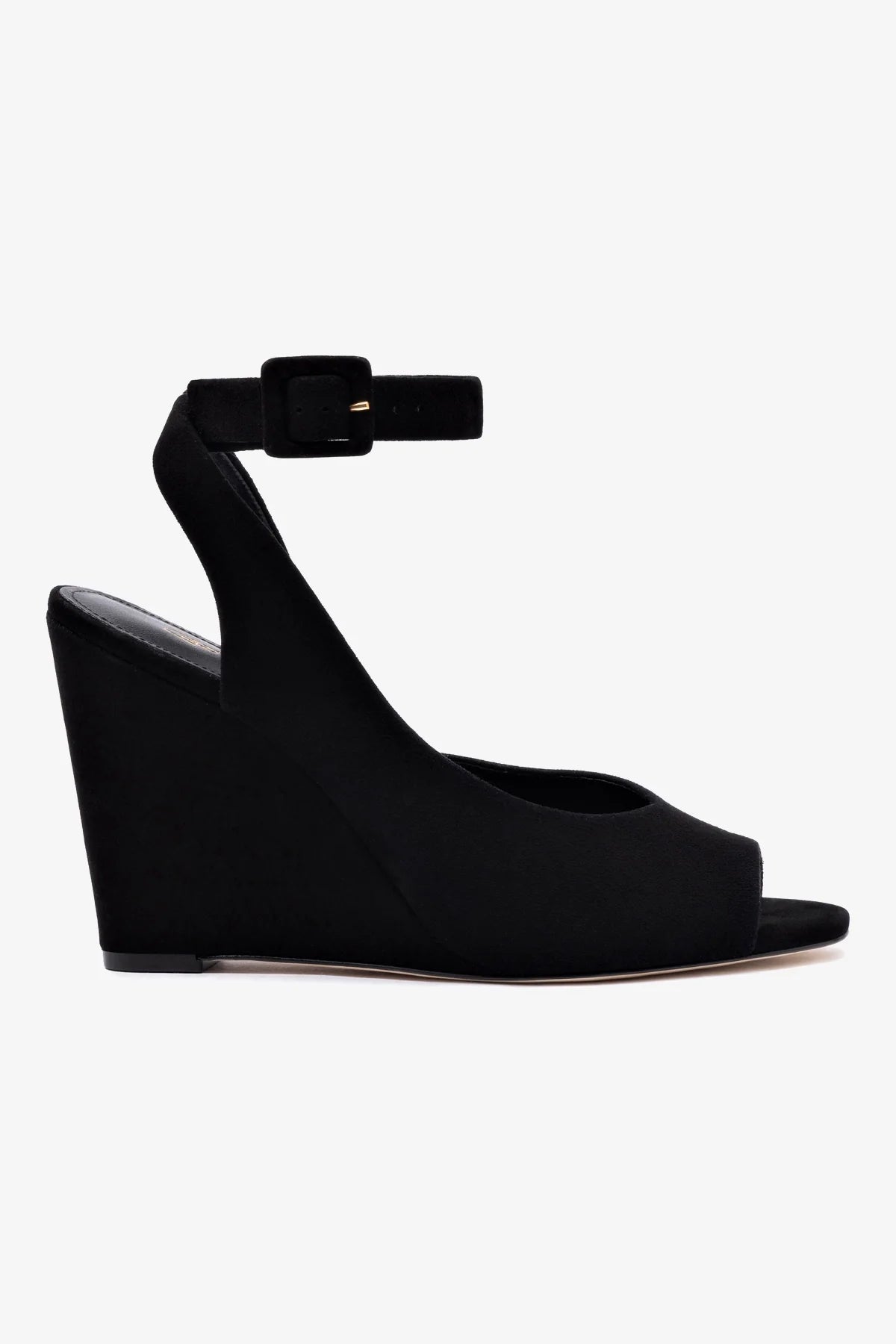 Larroudé Deena Black Suede Wedge Sandals for Women - Comfortable Summer Casual Shoes for Beach, Vacation & Outdoor Walking