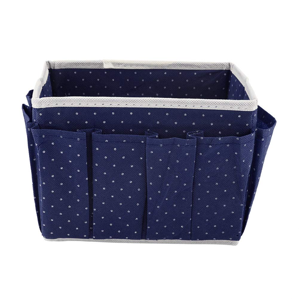 Vbestlife Makeup Storage Organizer Box - Dark Blue Dots Design Desktop Cosmetic Organizer Case with Non-Woven Fabric | Perfect for Vanity, Bathroom & Travel Makeup Organization