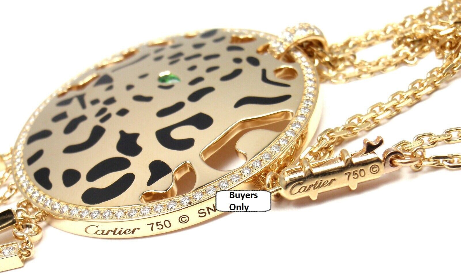Authentic Cartier Panther 18K Yellow Gold Diamond Tsavorite Lacquer Necklace | Luxury Jewelry for Women | Perfect for Weddings, Anniversaries & Special Occasions