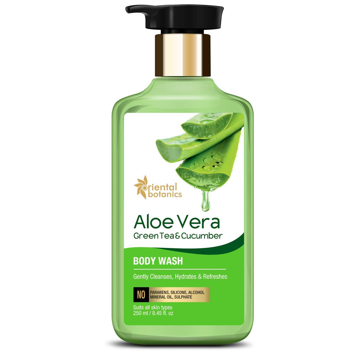 Stbotanica Aloe Vera, Green Tea & Cucumber Body Wash - 250ml | Hydrating & Refreshing Natural Body Cleanser with Aloe, Green Tea Extract | Paraben-Free, Sulfate-Free, Vegan & Cruelty-Free | Perfect for Daily Shower & Sensitive Skin Care