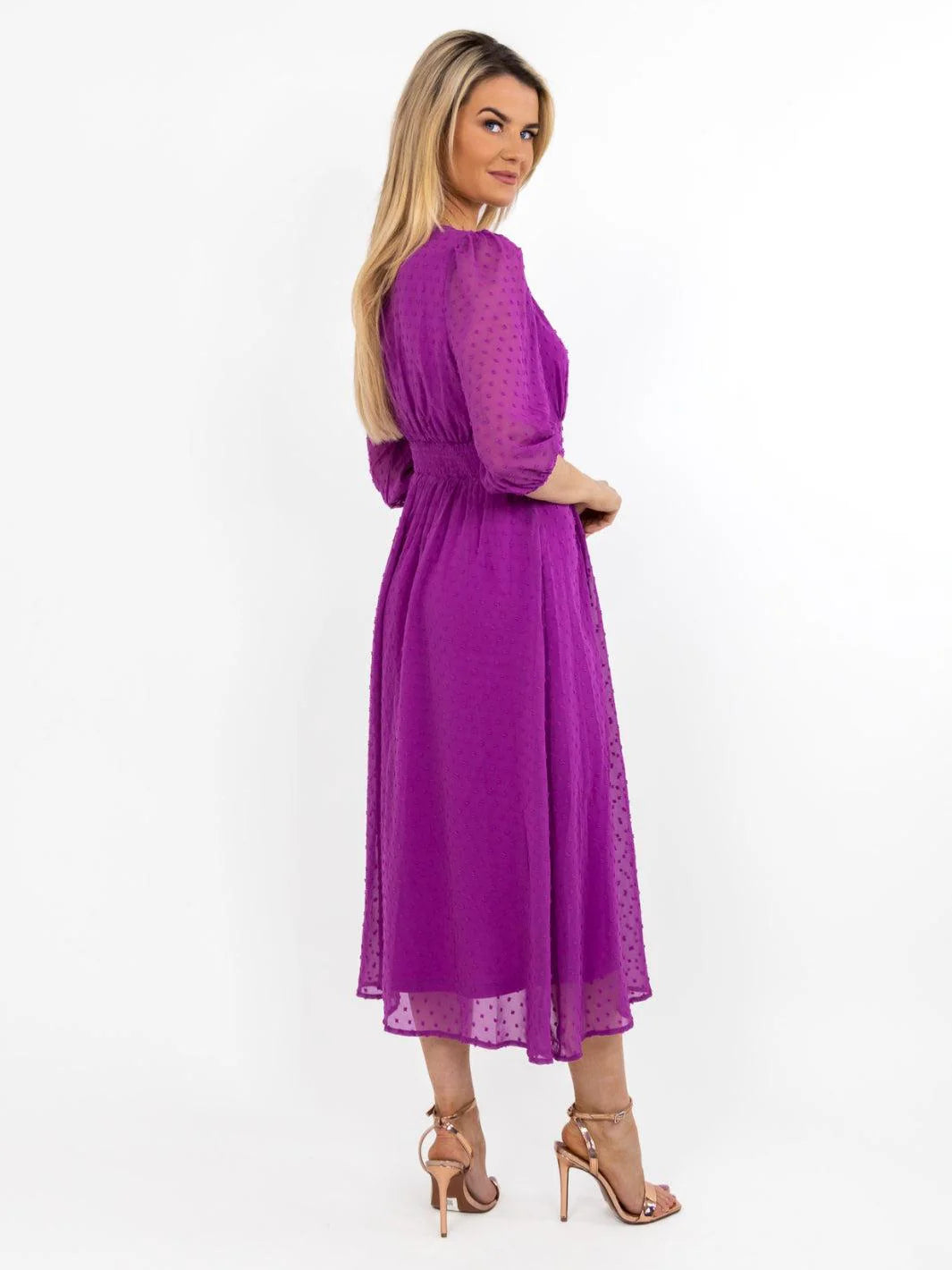 Elegant Audrey Midi Dress in Purple - Perfect for Weddings, Parties & Special Occasions