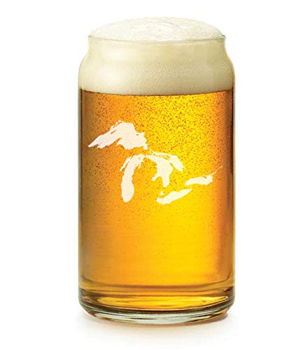 16 oz Beer Can Glass - Great Lakes Michigan Inspired Pint Glass for Craft Beer, Home Brewing & Gifts - Perfect for Parties, BBQs & Tailgating