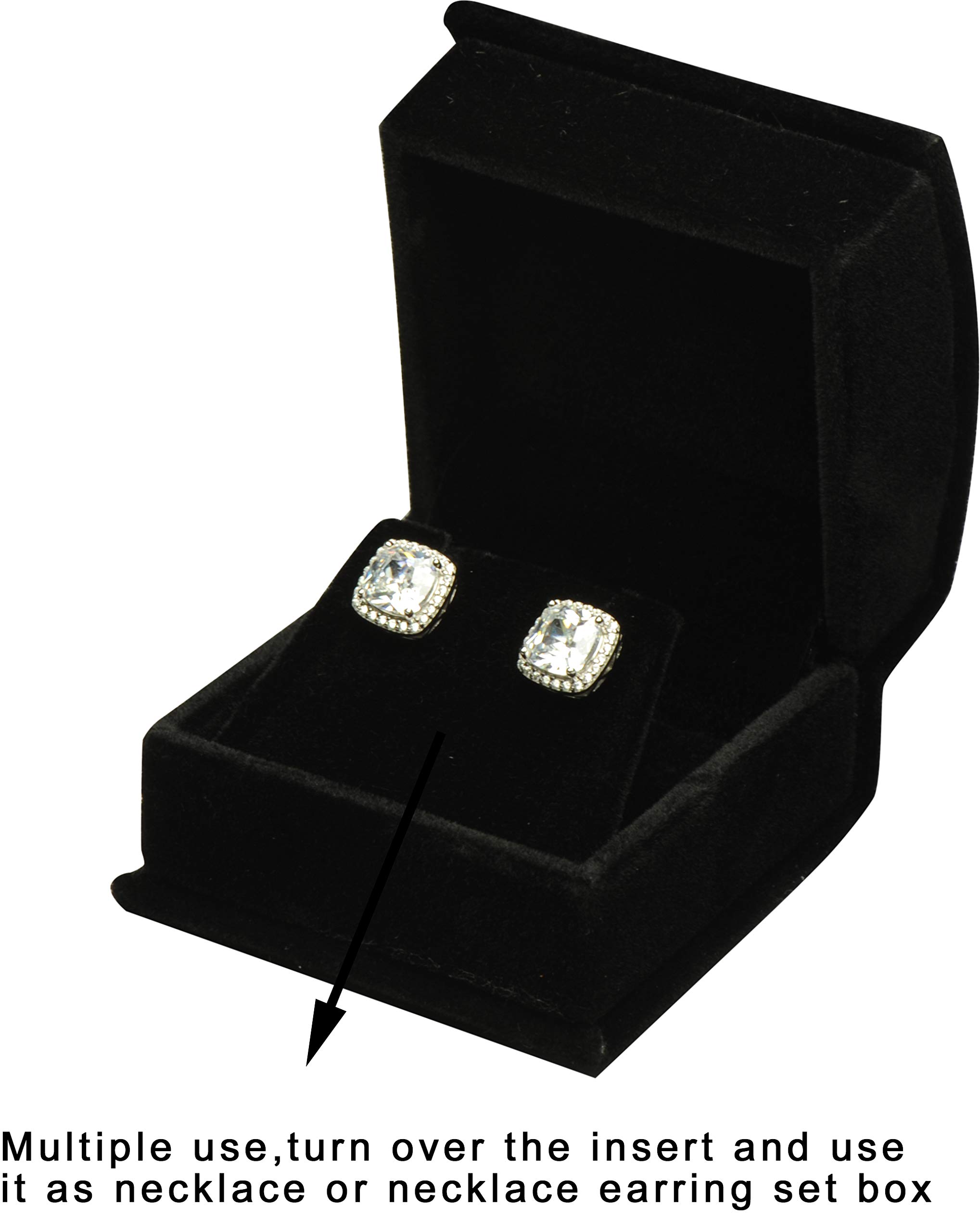 Luxury Black Velvet Jewelry Gift Box for Earrings & Necklaces - Perfect for Wedding, Birthday, Valentine's Day, Mother's Day & Christmas Gifts - Includes Bonus White Gift Box - Elegant Jewelry Storage & Presentation Solution