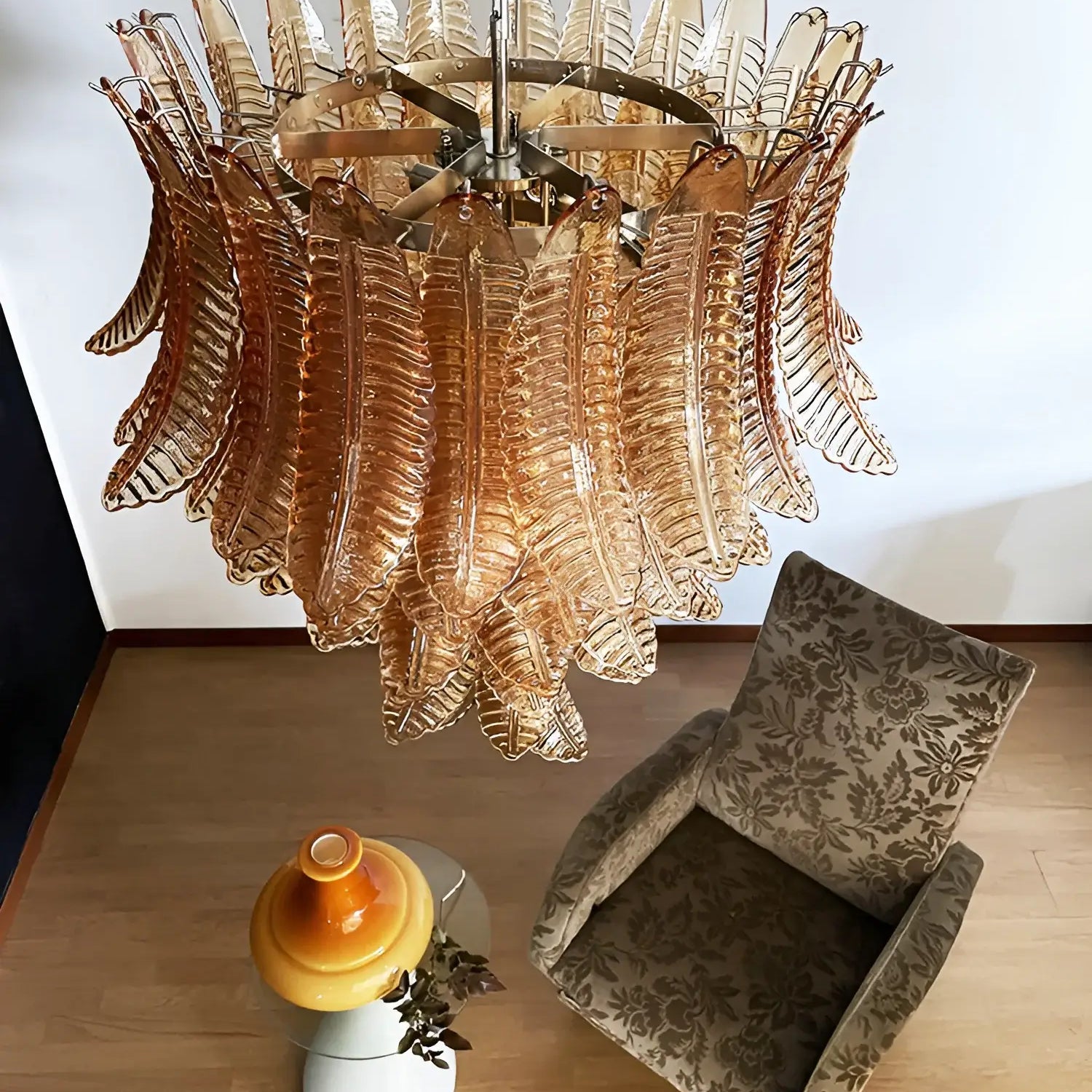 Elegant Amber Leaf Cascade Chandelier - Modern Crystal Ceiling Light Fixture for Dining Room, Living Room & Bedroom Decor