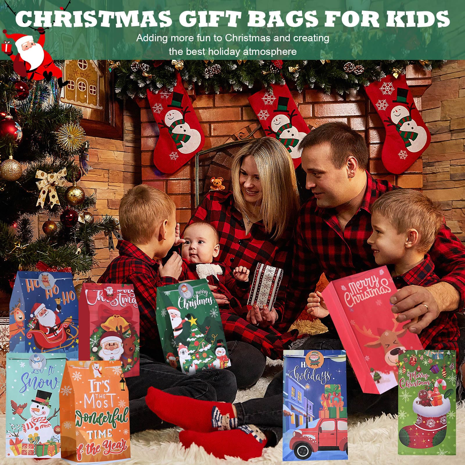 Firstake Premium Christmas Treat Bags - 32pcs Kids Candy Bags for Classroom Parties, Holiday Celebrations & Gift Giving - Reusable Party Favor Bags for Christmas Events, School Activities & Family Gatherings